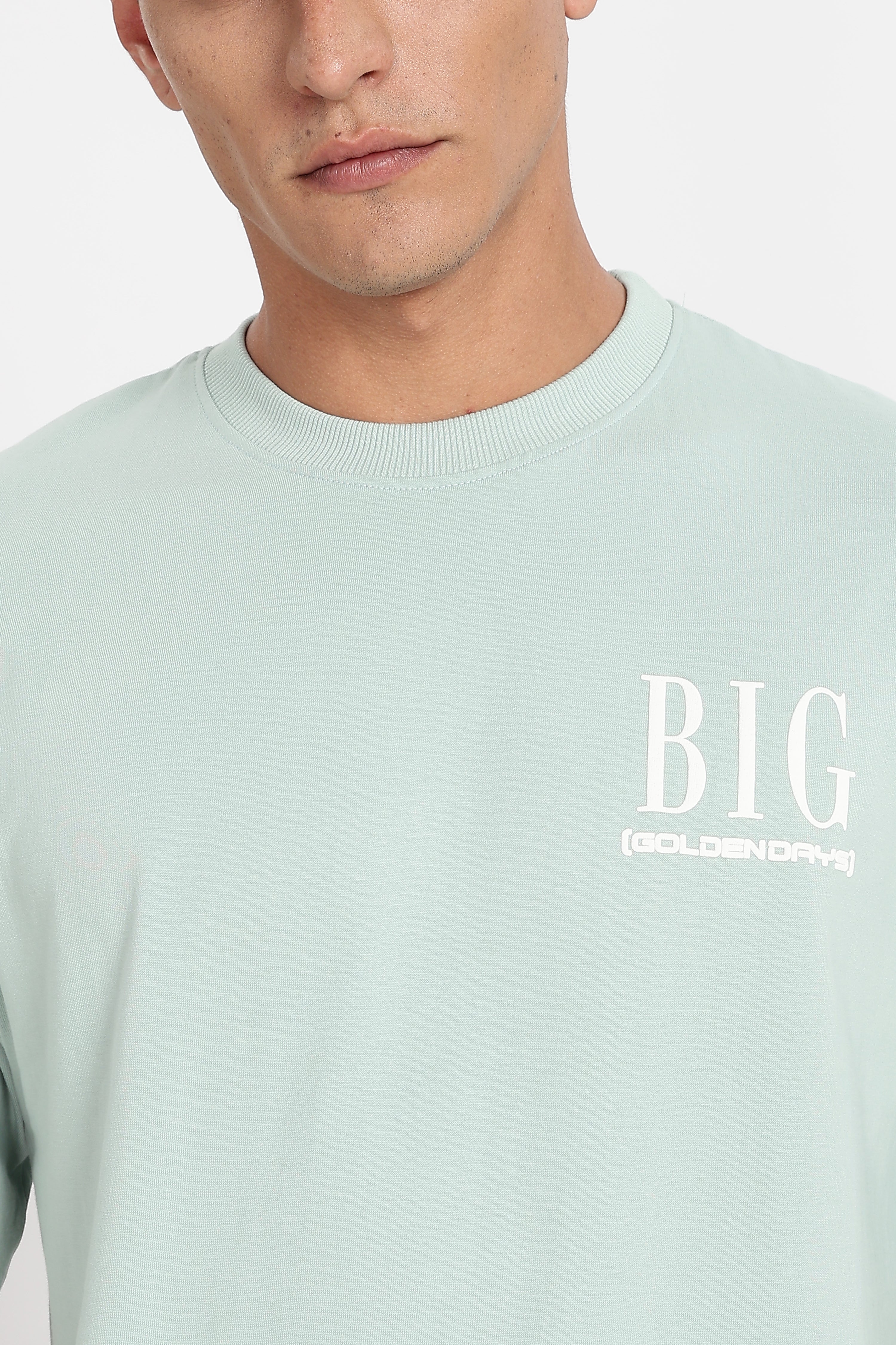 Color Hunt Men's Mint Green Printed Oversize Pure Cotton T-Shirt