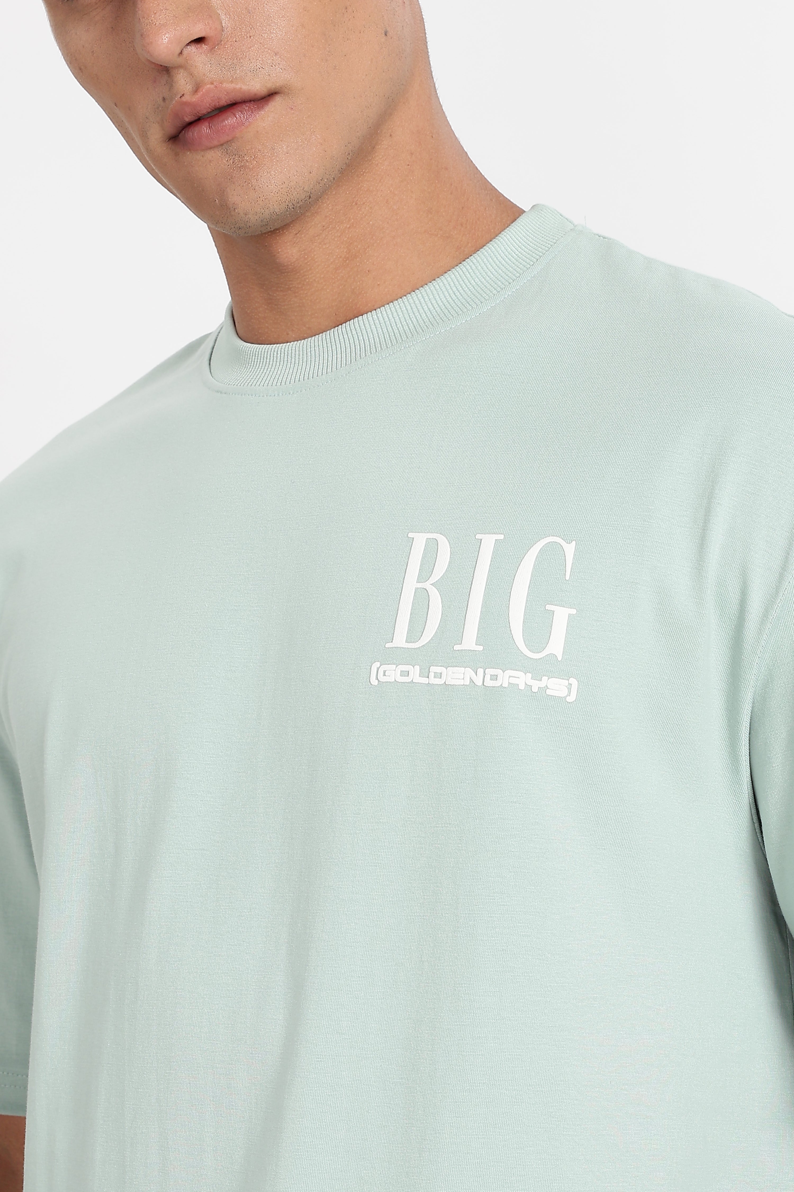 Color Hunt Men's Mint Green Printed Oversize Pure Cotton T-Shirt