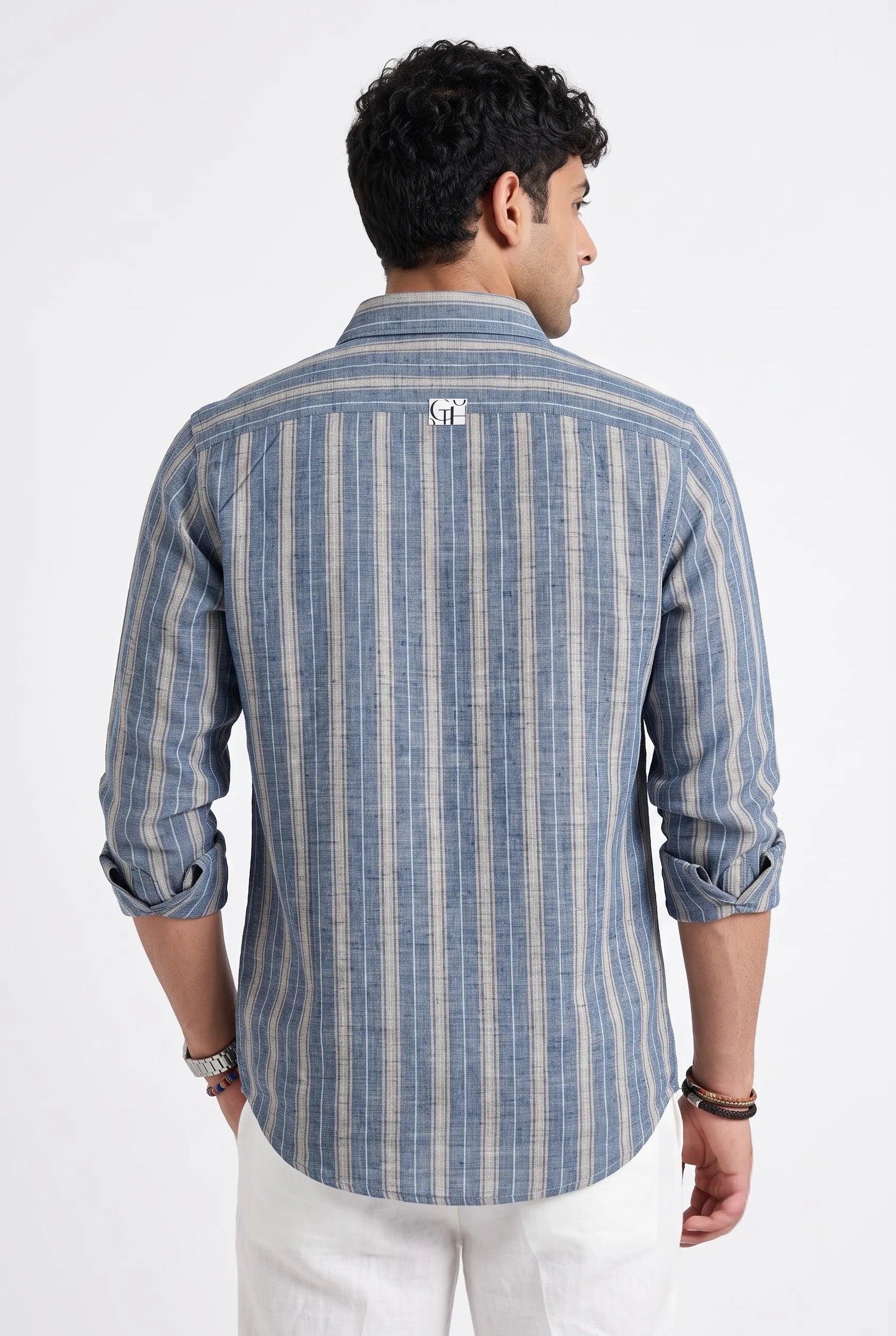 COLOR HUNT Men's Premium Blue Striped Luxury Casual Shirt | Full Sleeve Regular Fit