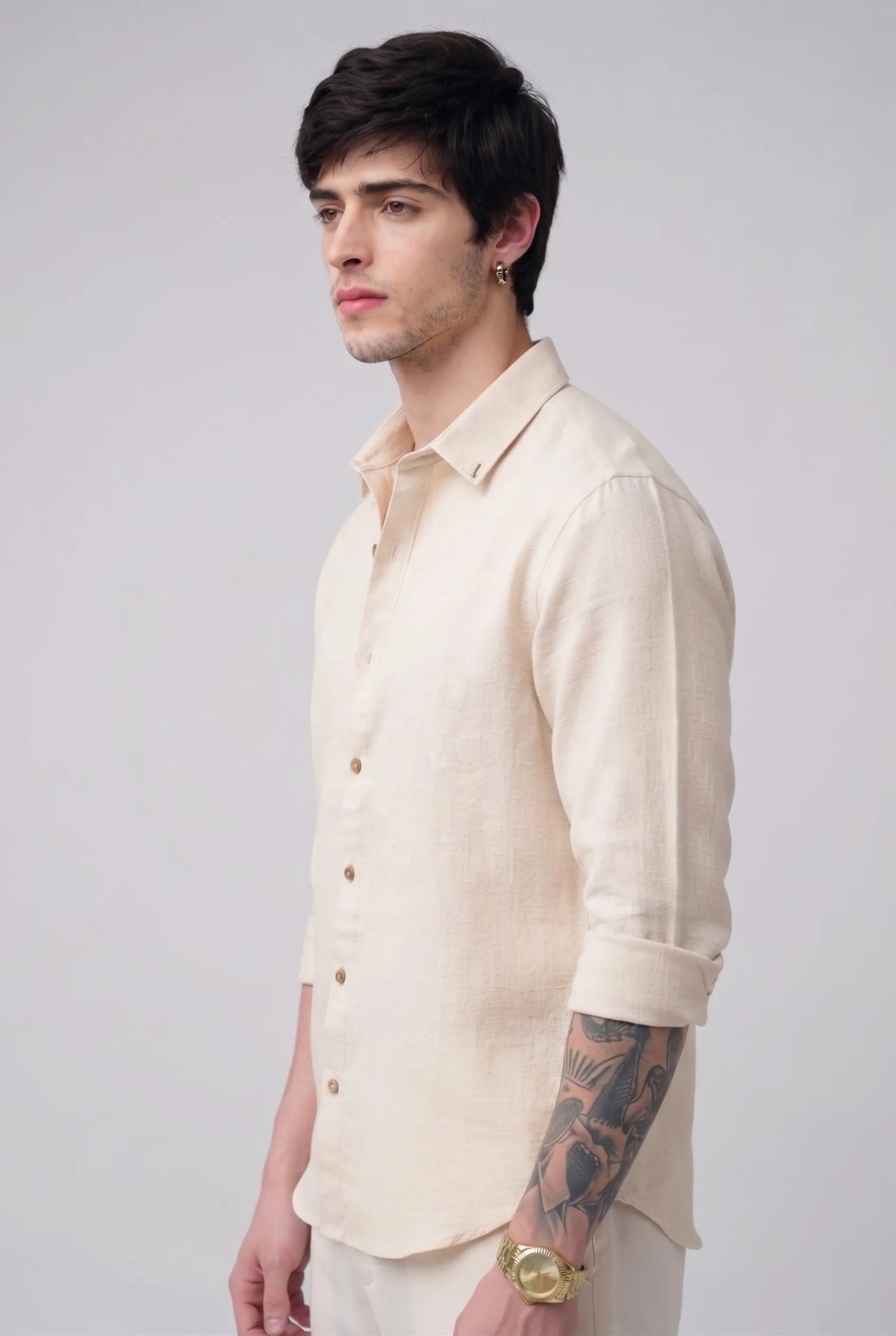 Color Hunt Men's Regular Fit Solid Cream Casual Shirt