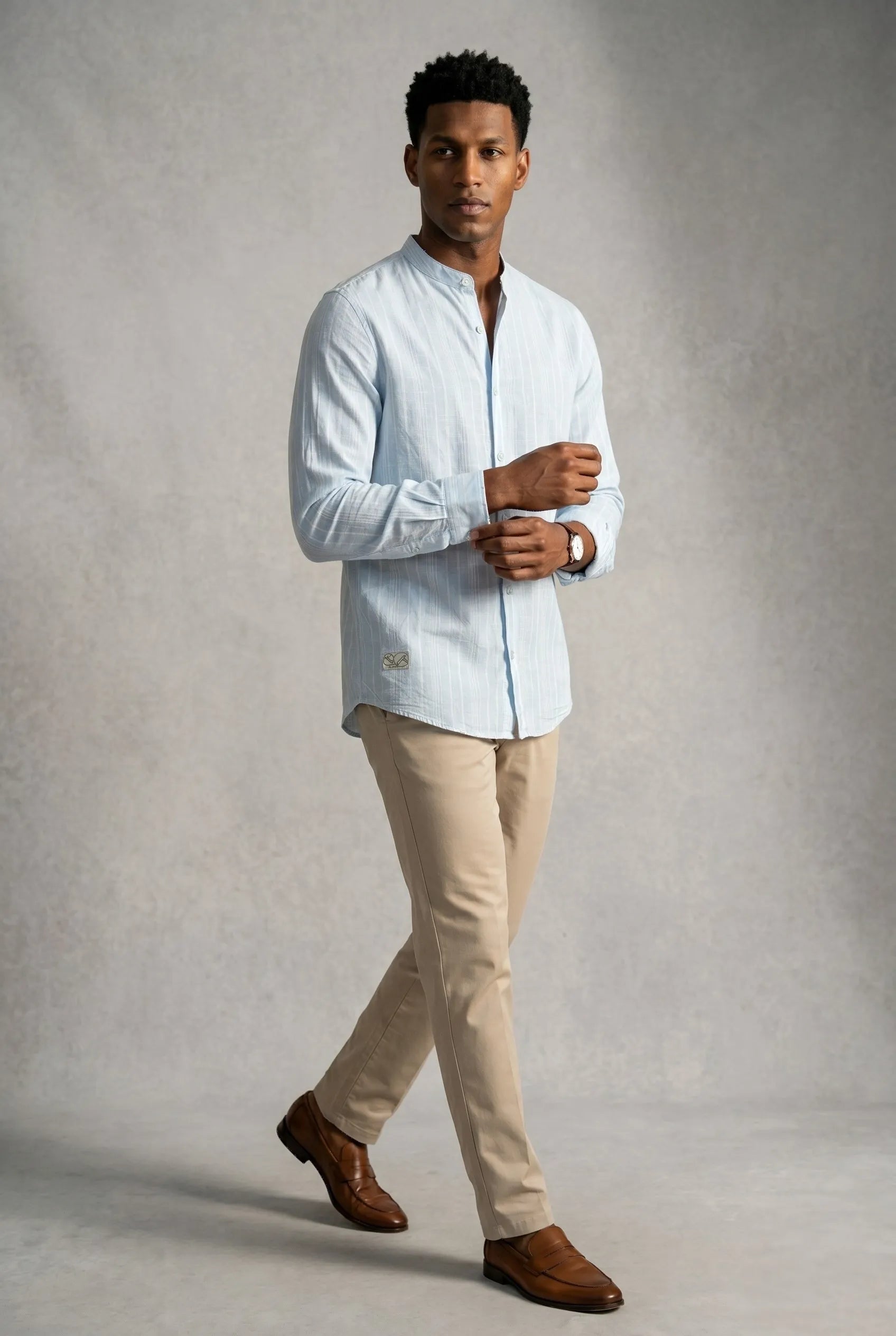 Color Hunt Men's Ice Blue Striped Casual Shirt