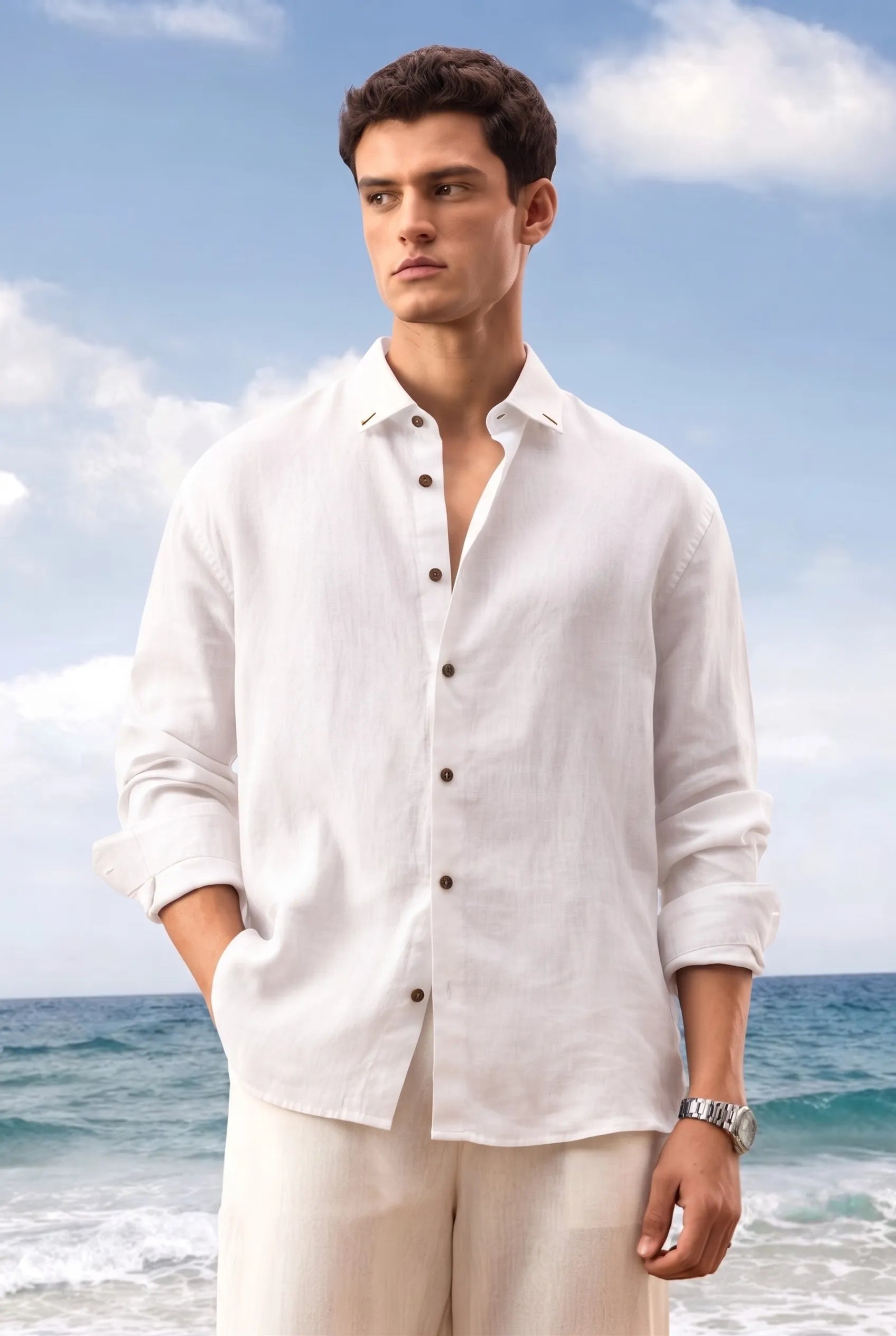 Color Hunt Men's Regular Fit Solid White Casual Shirt