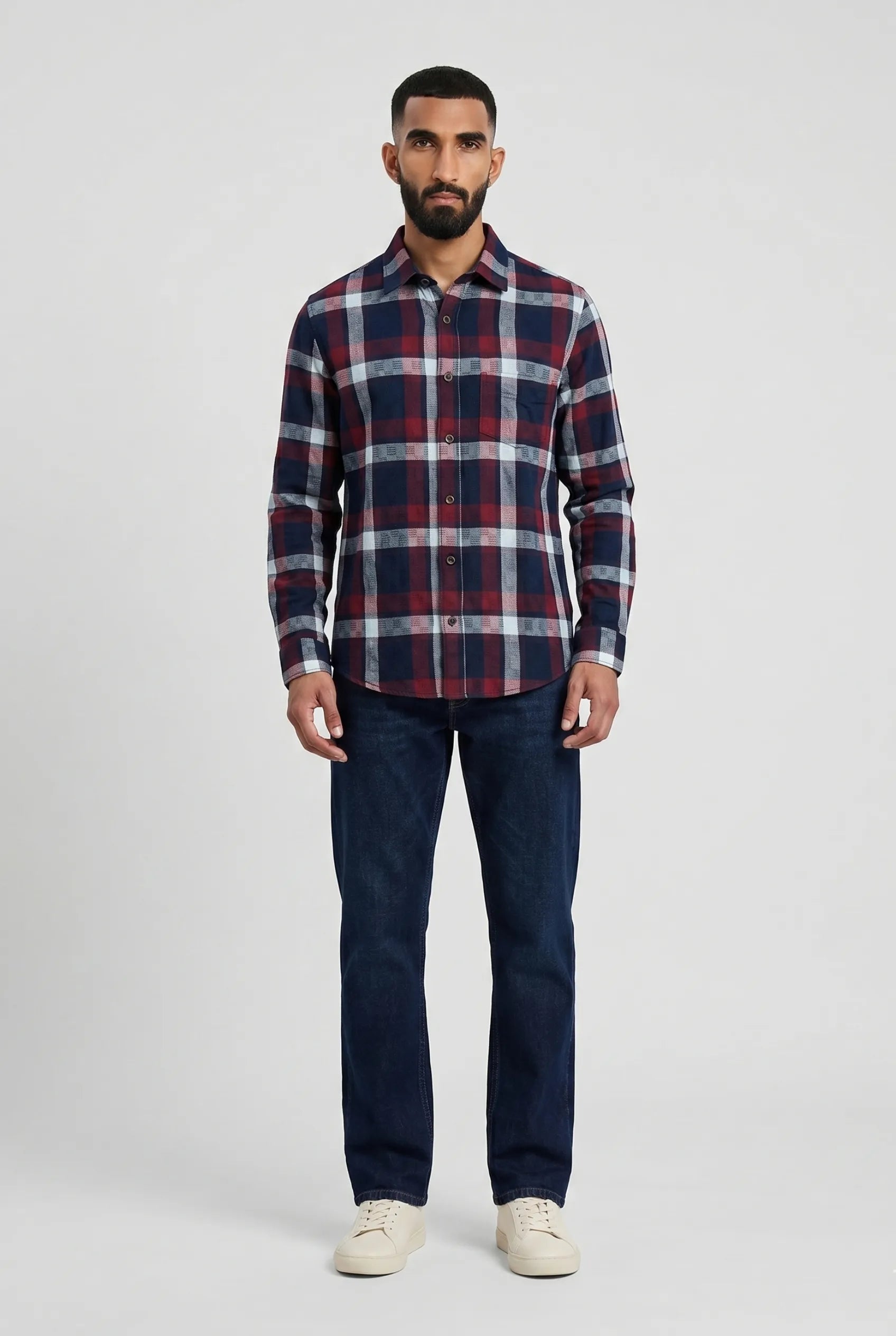 Color Hunt Men's Navy Maroon Checkered Casual Shirt