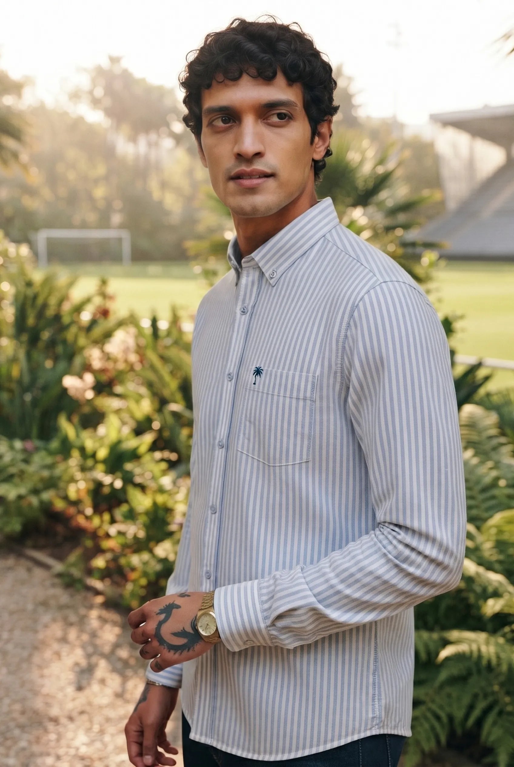  Color Hunt Men's Light Blue Striped Cotton Casual Shirt | Regular Fit Shirt