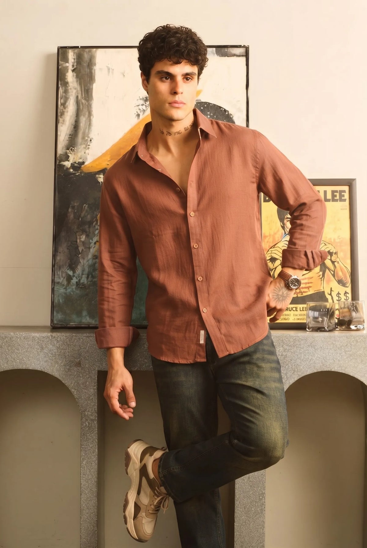 Color Hunt Men's Regular Fit Solid Brown Casual Shirt