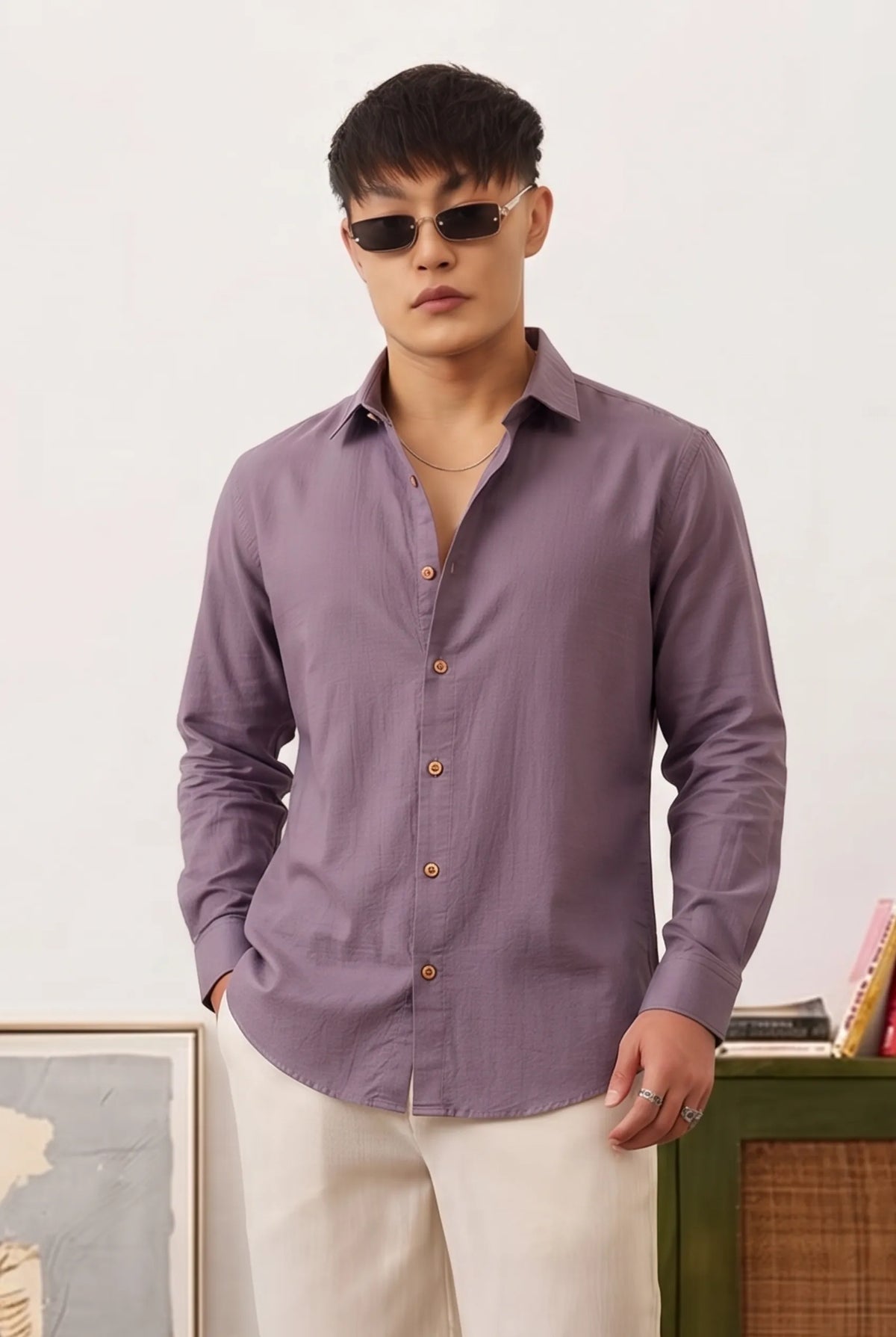 Color Hunt Men's Regular Fit Solid Purple Casual Shirt