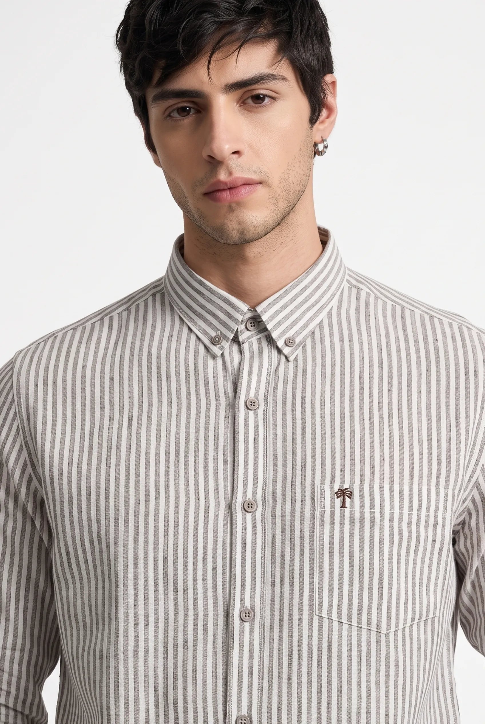 COLOR HUNT Men's Grey Stripe Casual Shirt | Full Sleeve Regular Fit