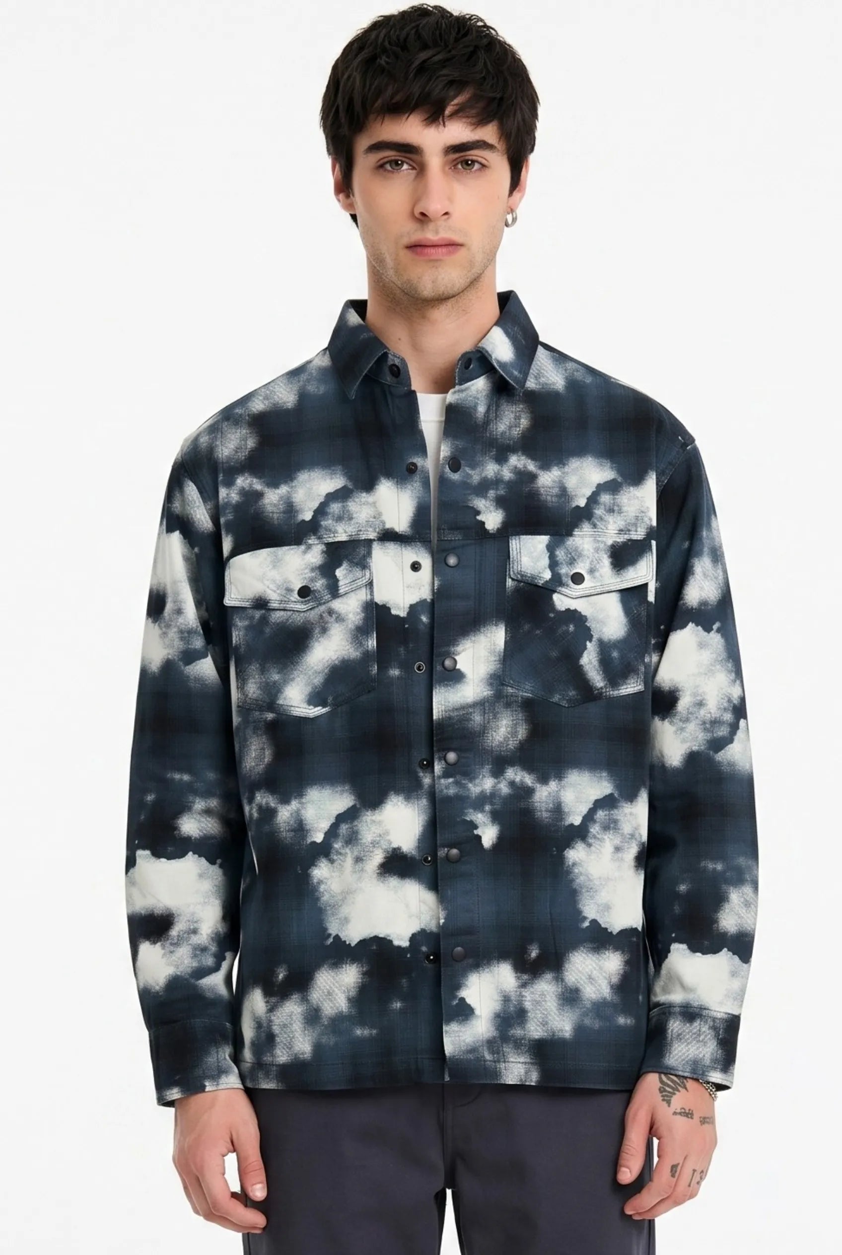 Color Hunt Men's Navy Cloud Dye Shirt 