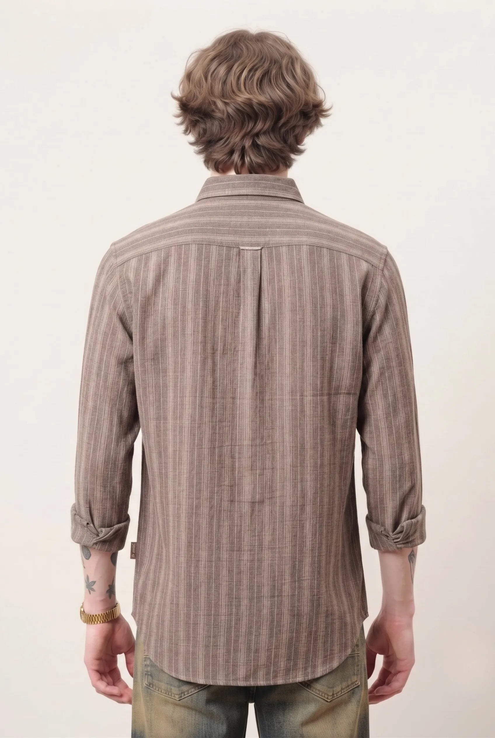 Color Hunt Men's Full Sleeve Brown Striped Cotton Shirt