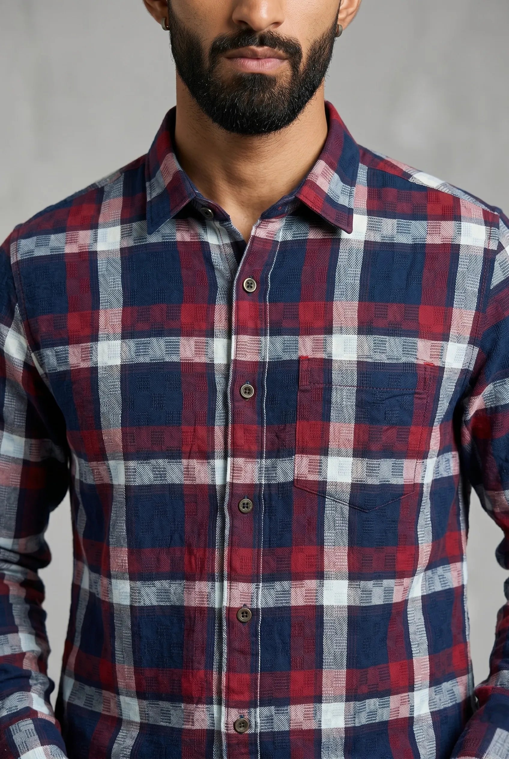 Color Hunt Men's Navy Maroon Checkered Casual Shirt