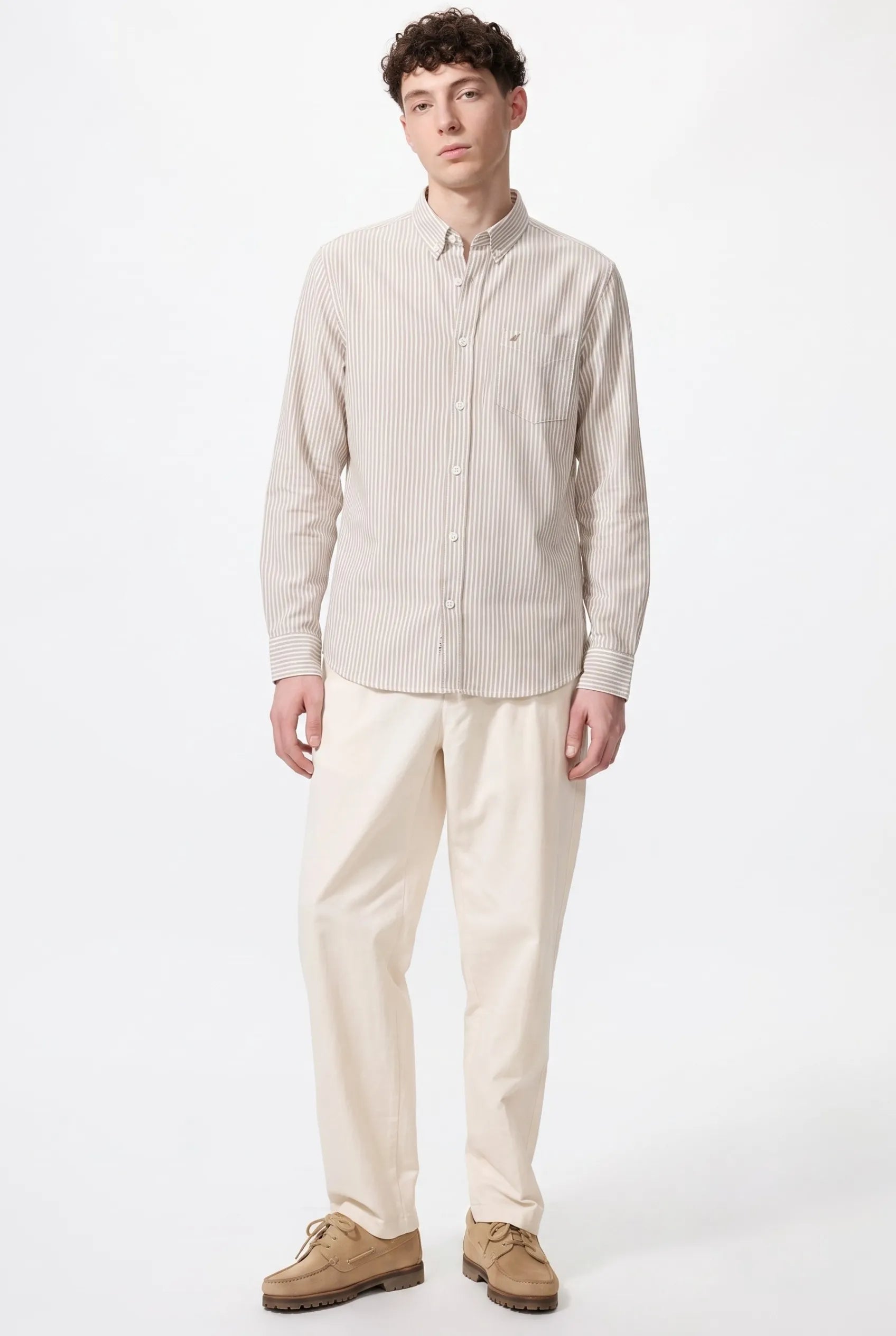 COLOR HUNT Men's Beige Vertical Stripe Casual Shirt | Full Sleeve Regular Fit