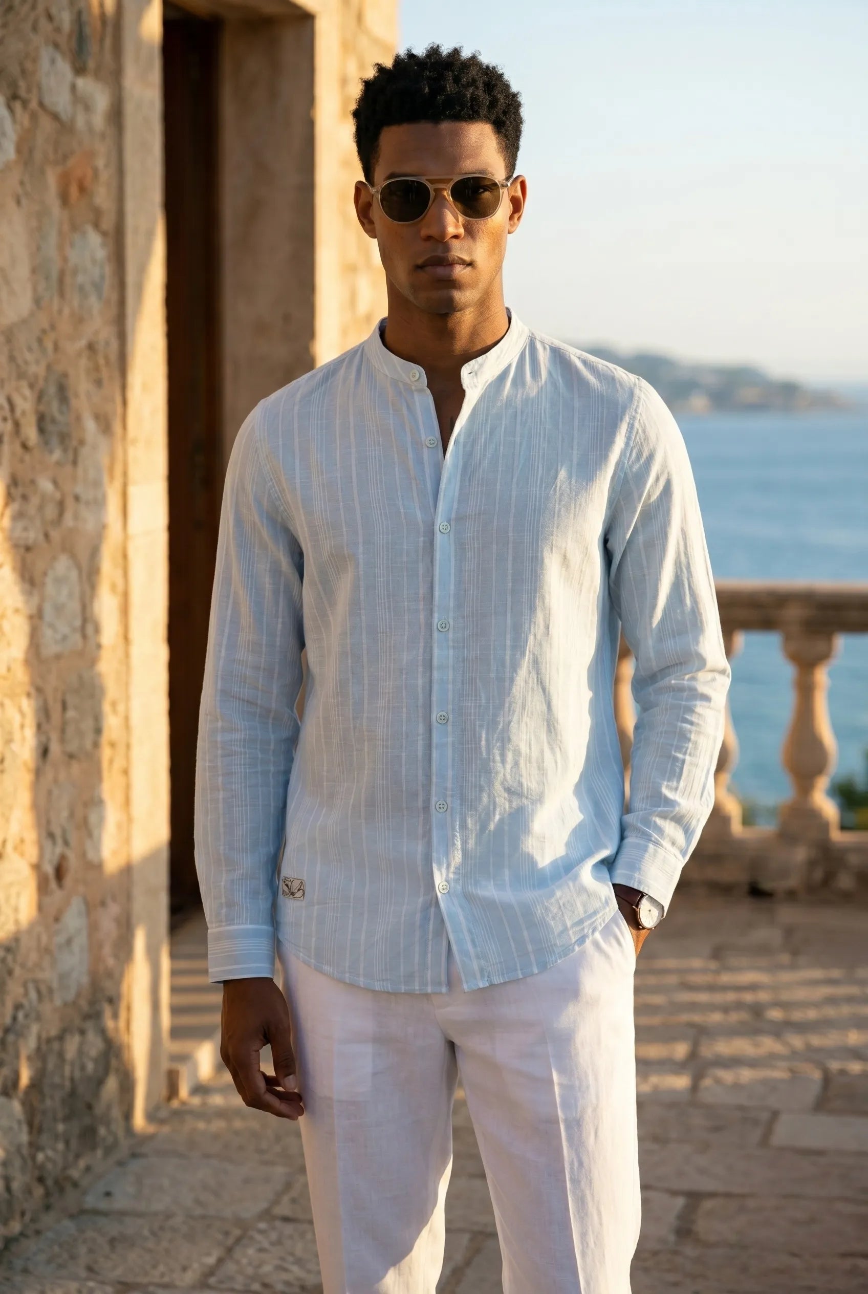 Color Hunt Men's Ice Blue Striped Casual Shirt