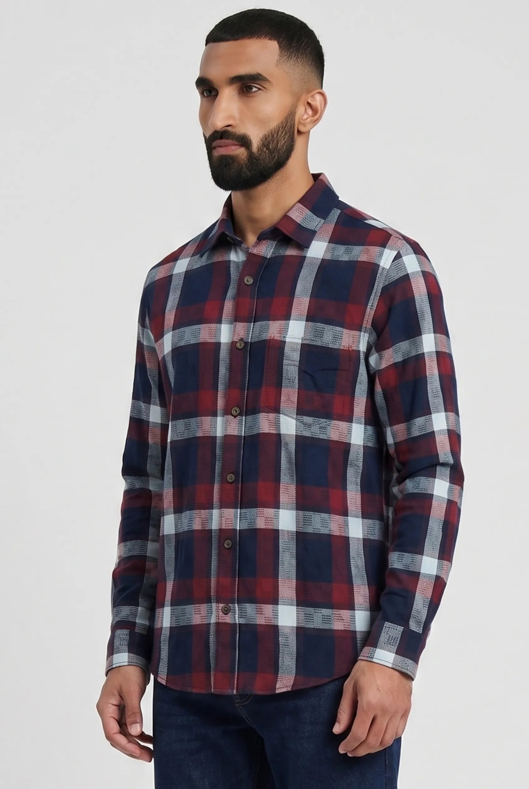 Color Hunt Men's Navy Maroon Checkered Casual Shirt