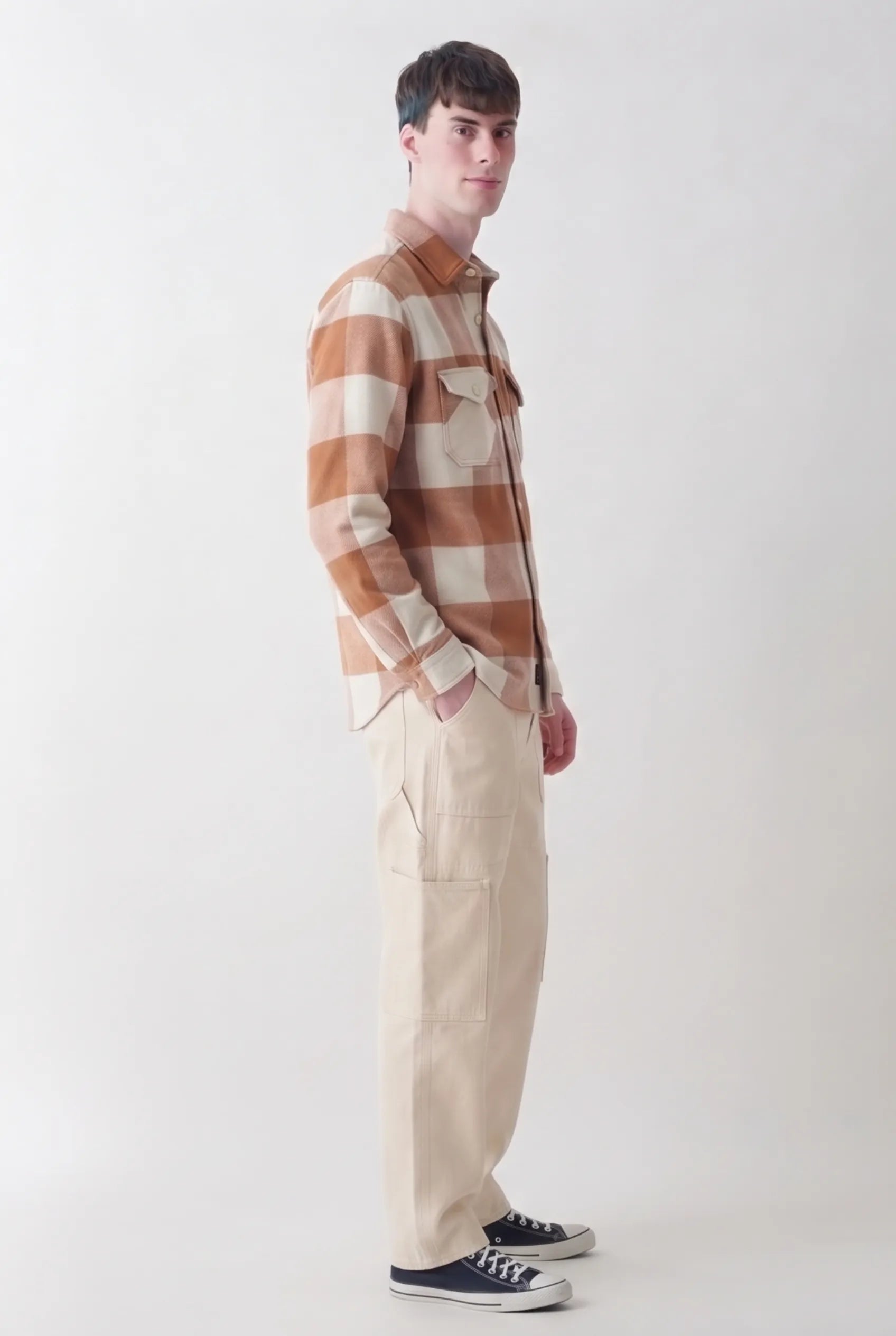 COLOR HUNT Men's Regular Fit Brown Check Casual Cotton Shirt
