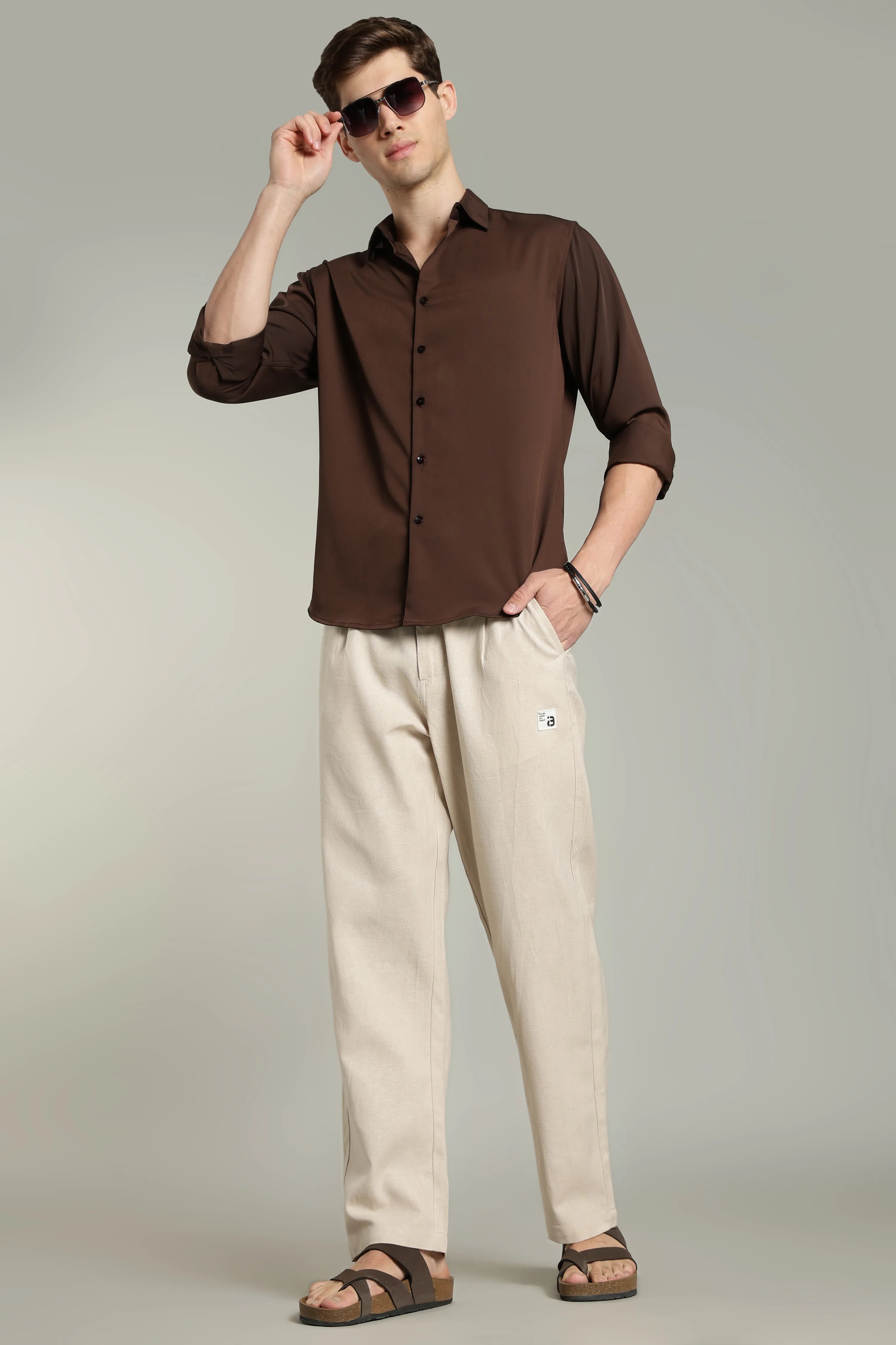 Color Hunt Straight Fit Men Cream Trousers
