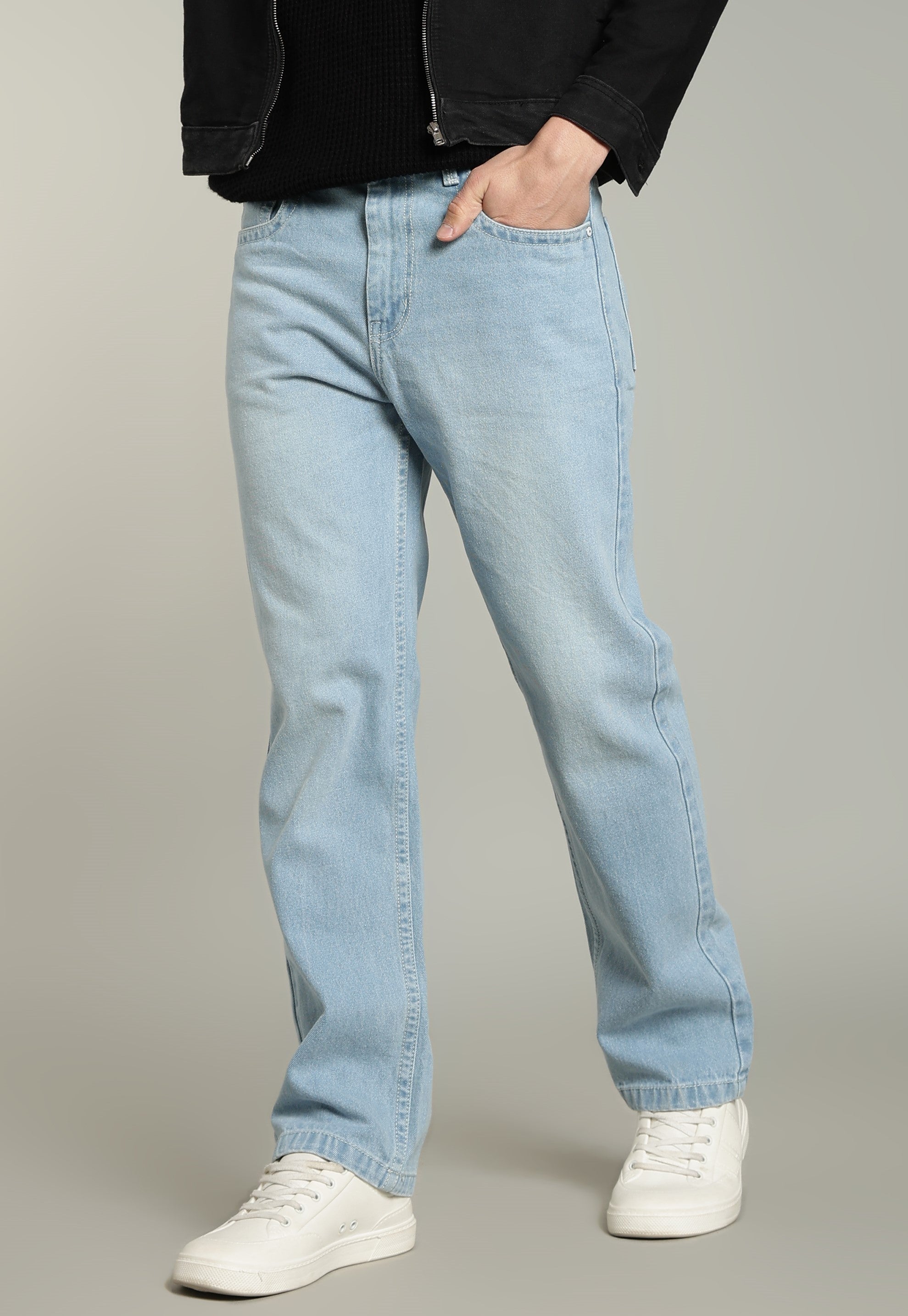 Light Blue Straight Fit Jeans for Men - Color Hunt