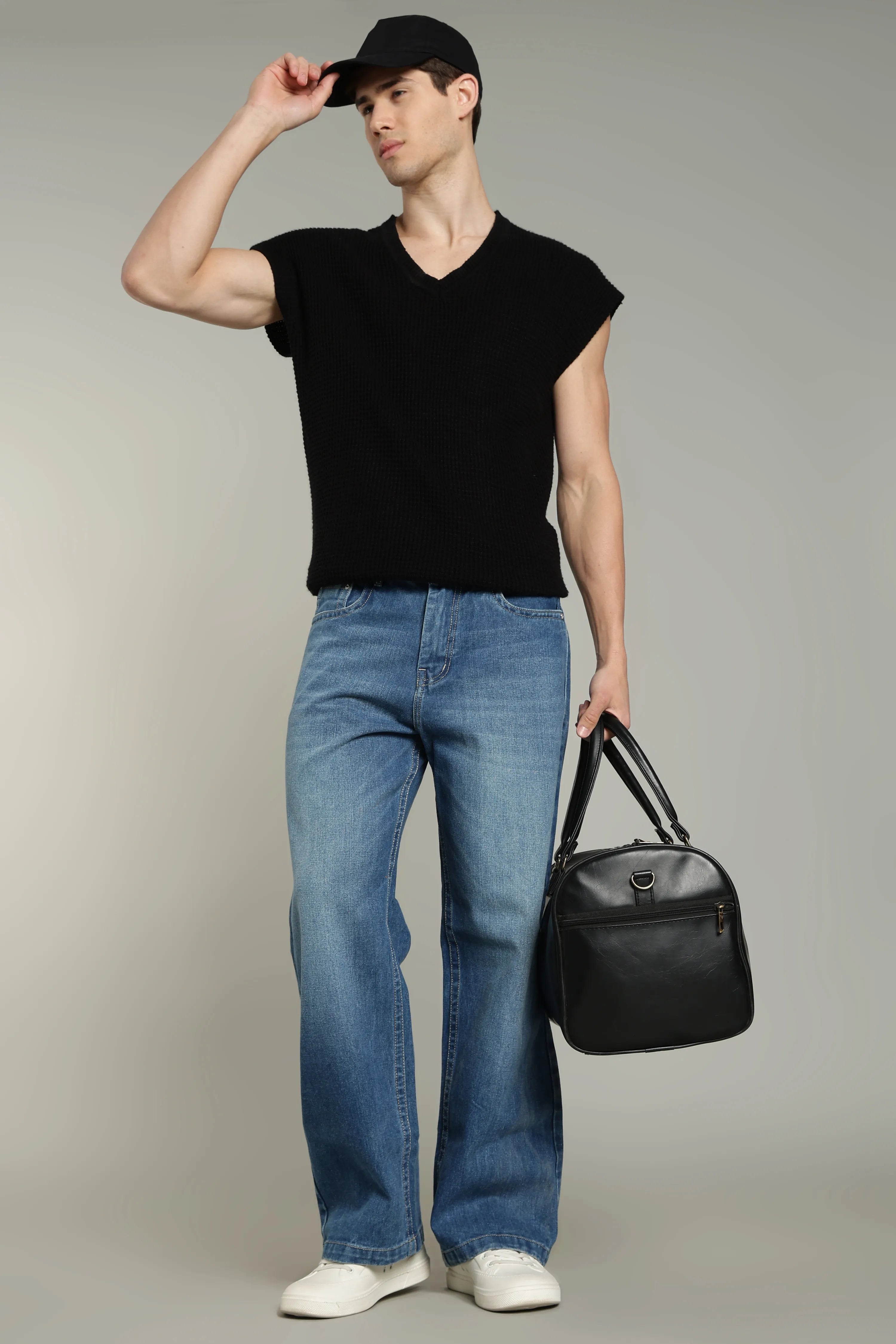 Color Hunt Men's Mid-Wash Baggy Fit Denim Jeans