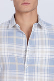 Color Hunt Men's White & Blue Checked Full Sleeve Cotton Shirt