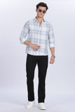 Color Hunt Men's White & Blue Checked Full Sleeve Cotton Shirt