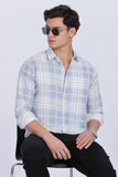 Color Hunt Men's White & Blue Checked Full Sleeve Cotton Shirt
