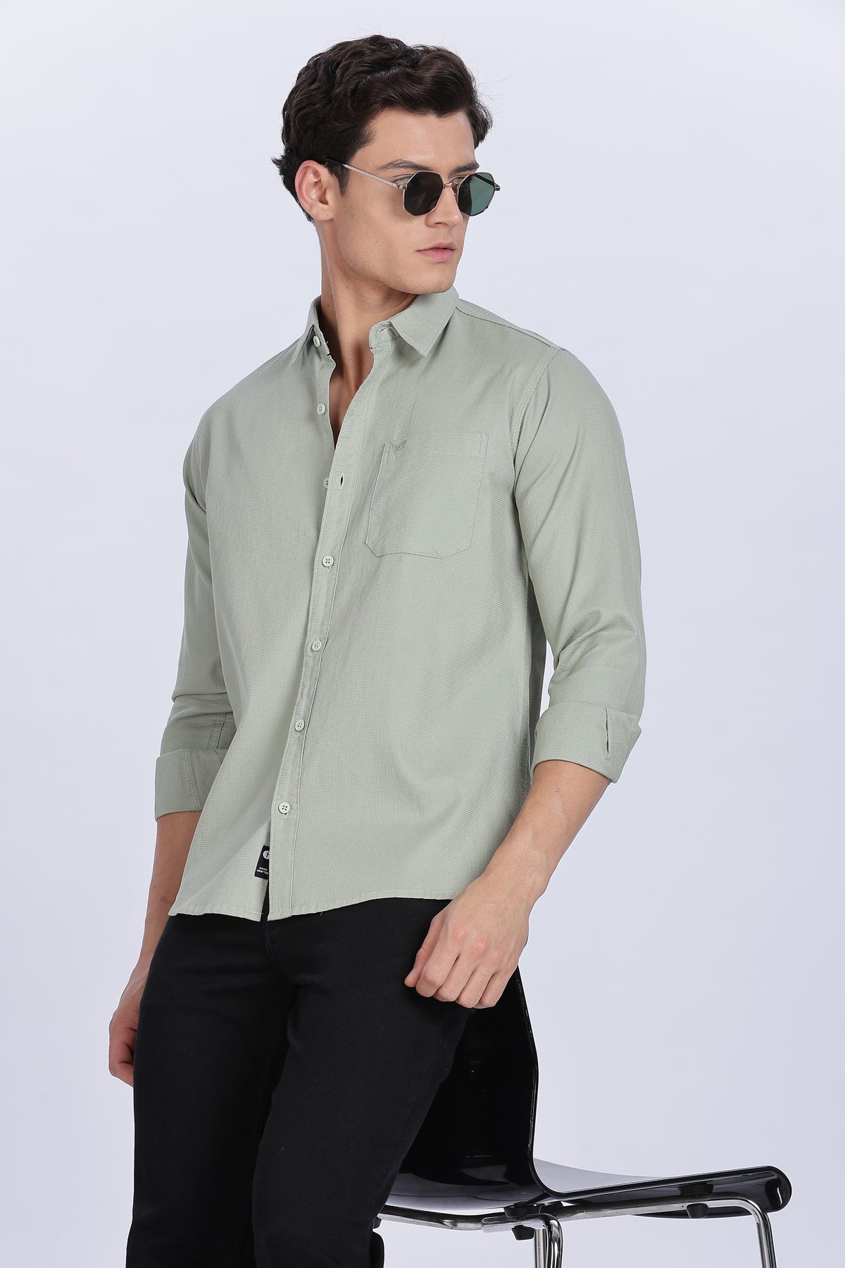 Color Hunt Men's Light Olive Full Sleeve Cotton Shirt