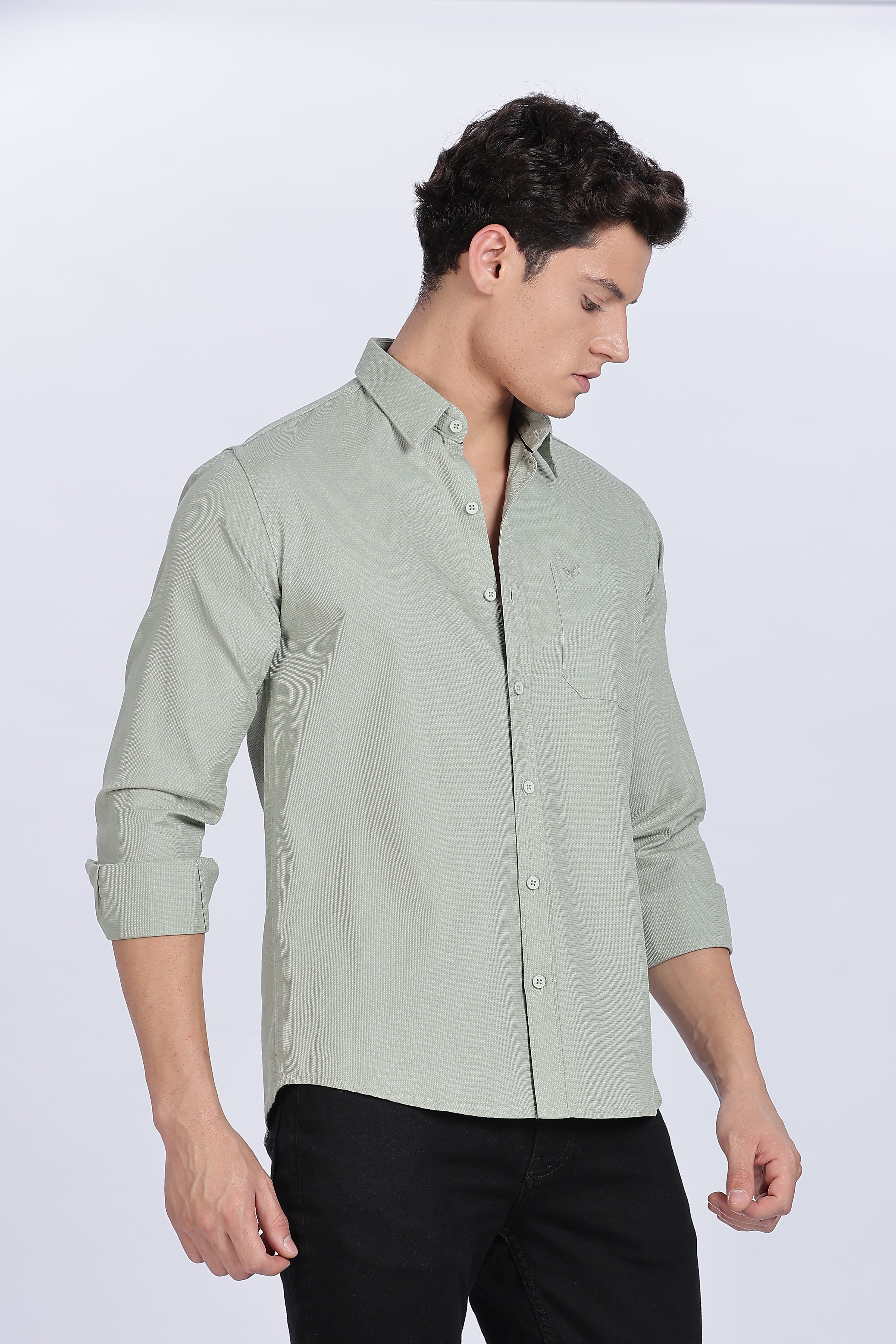 Color Hunt Men's Light Olive Full Sleeve Cotton Shirt