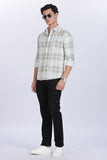 Color Hunt Men's White & Green Full Sleeve Cotton Checkered Shirt
