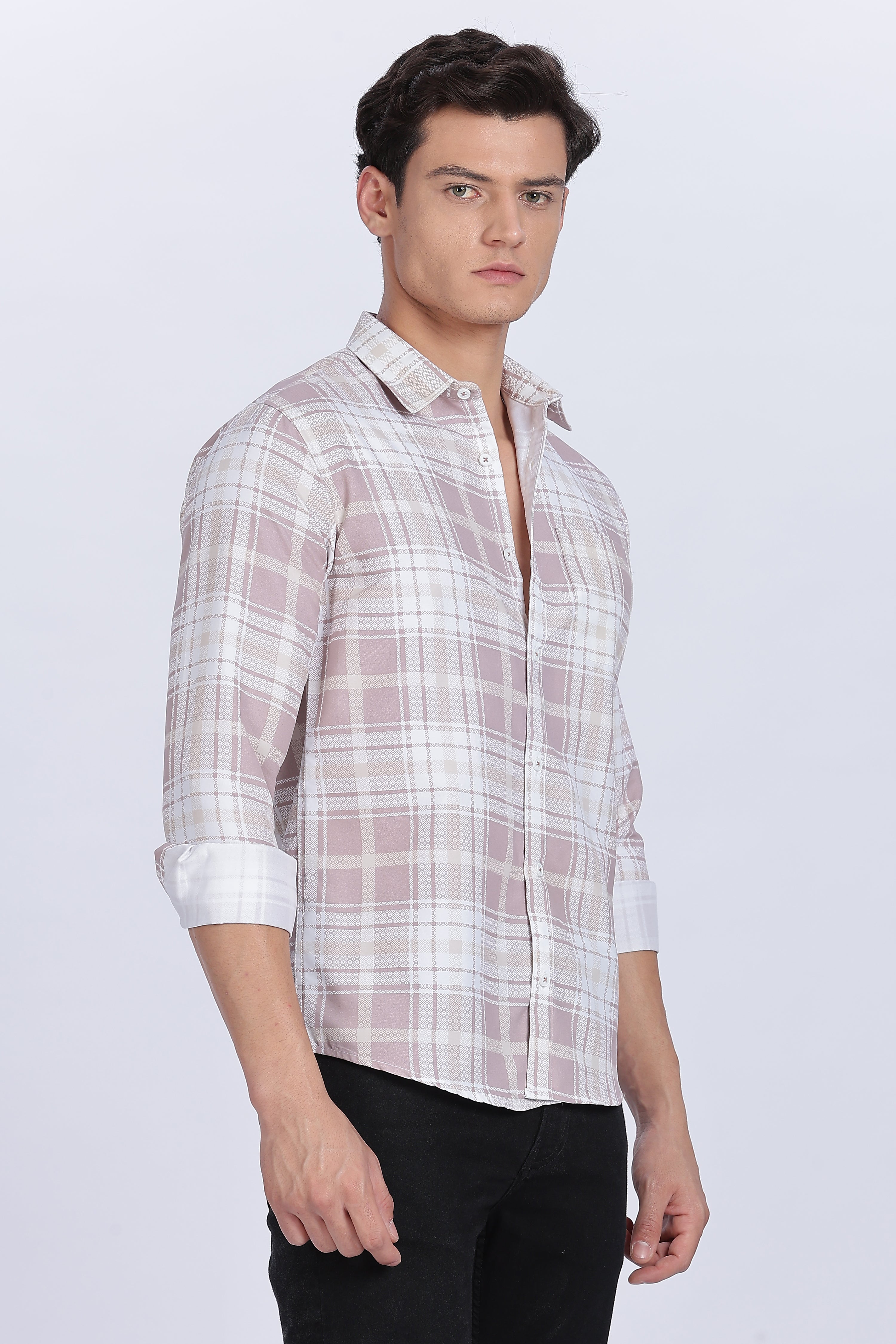 Color Hunt Men's White & Pink Full Sleeve Cotton Checks Shirt