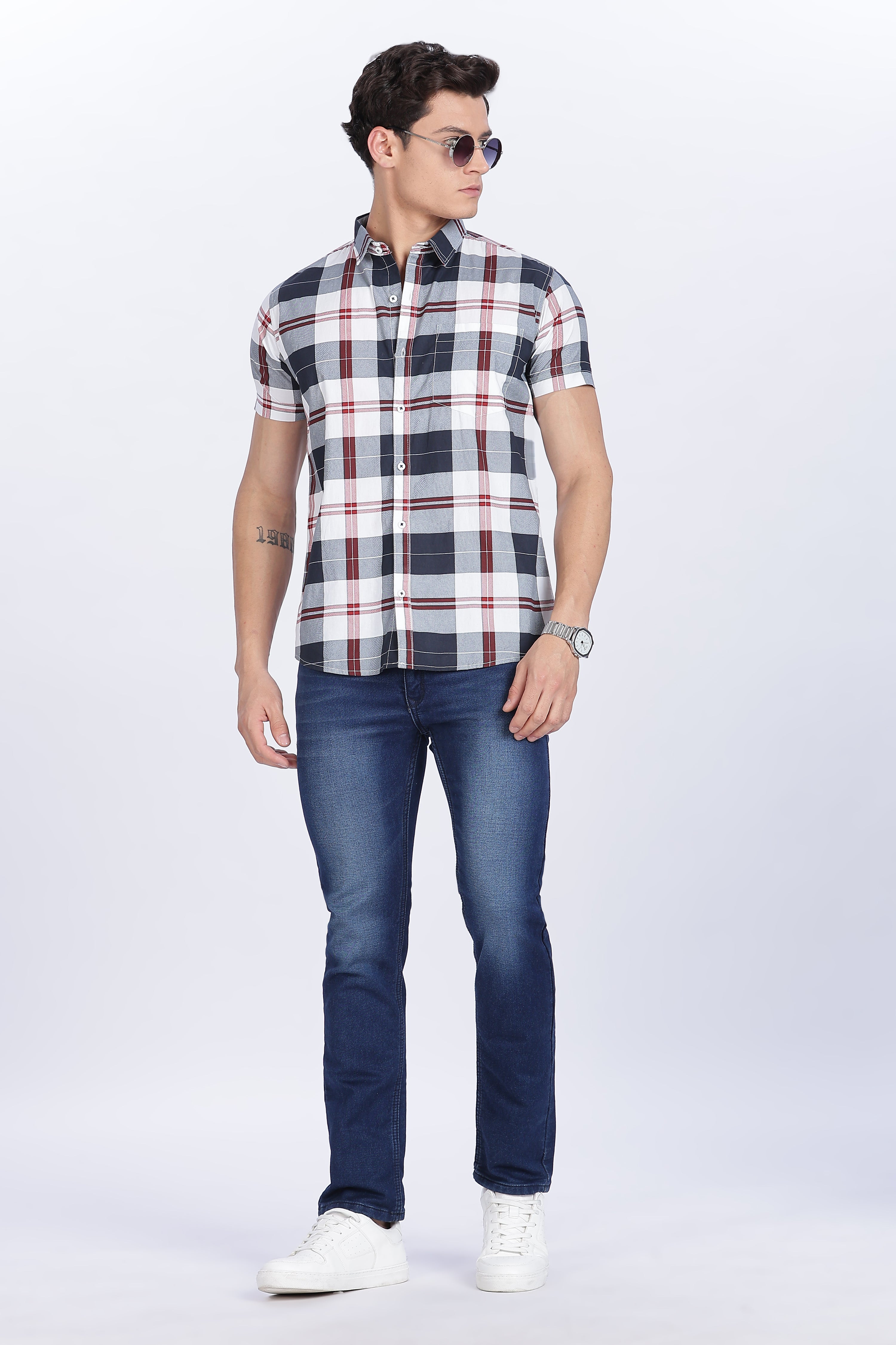 Color Hunt Men's Multi Cotton Half Sleeve Checks Shirt