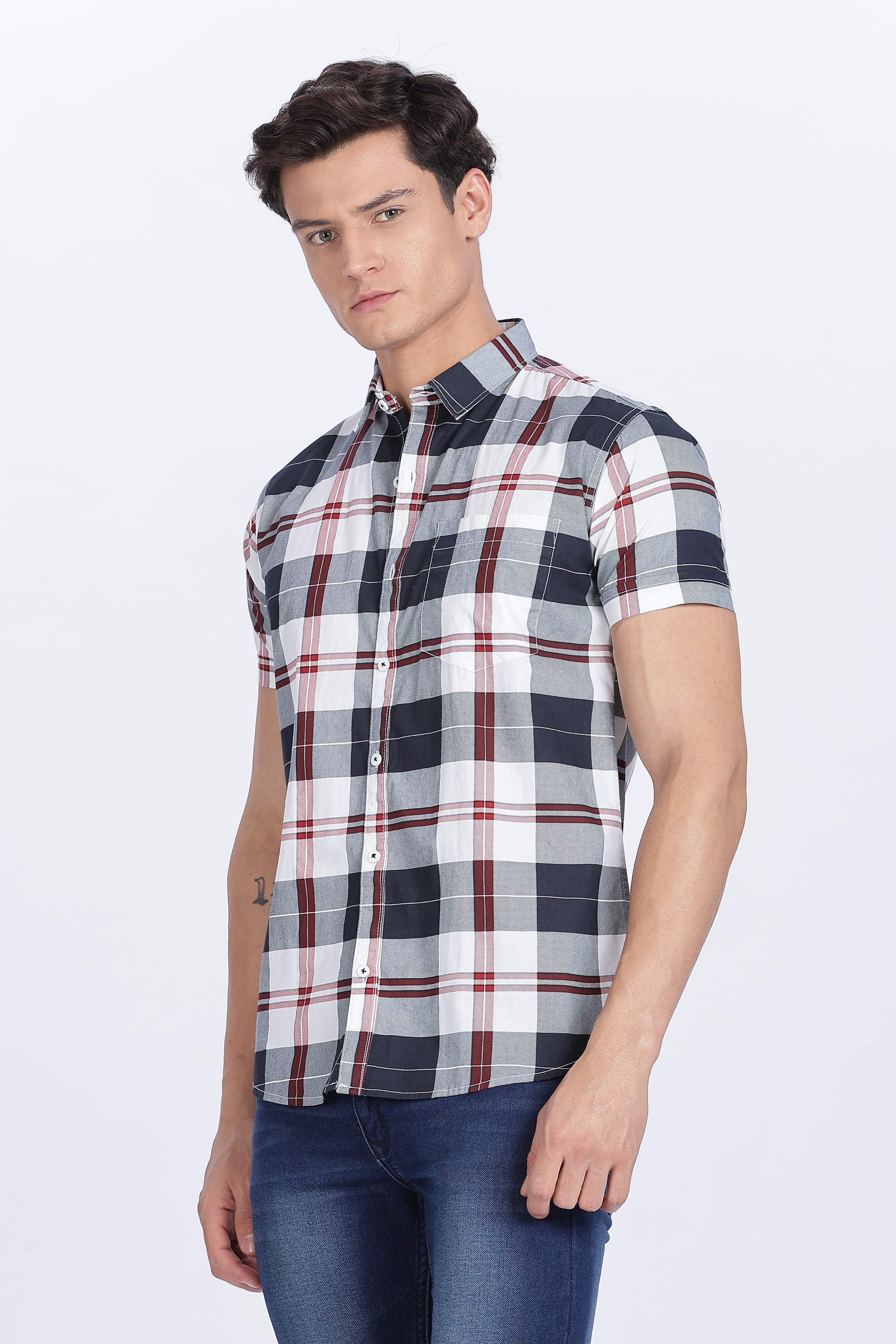 Color Hunt Men's Multi Cotton Half Sleeve Checks Shirt
