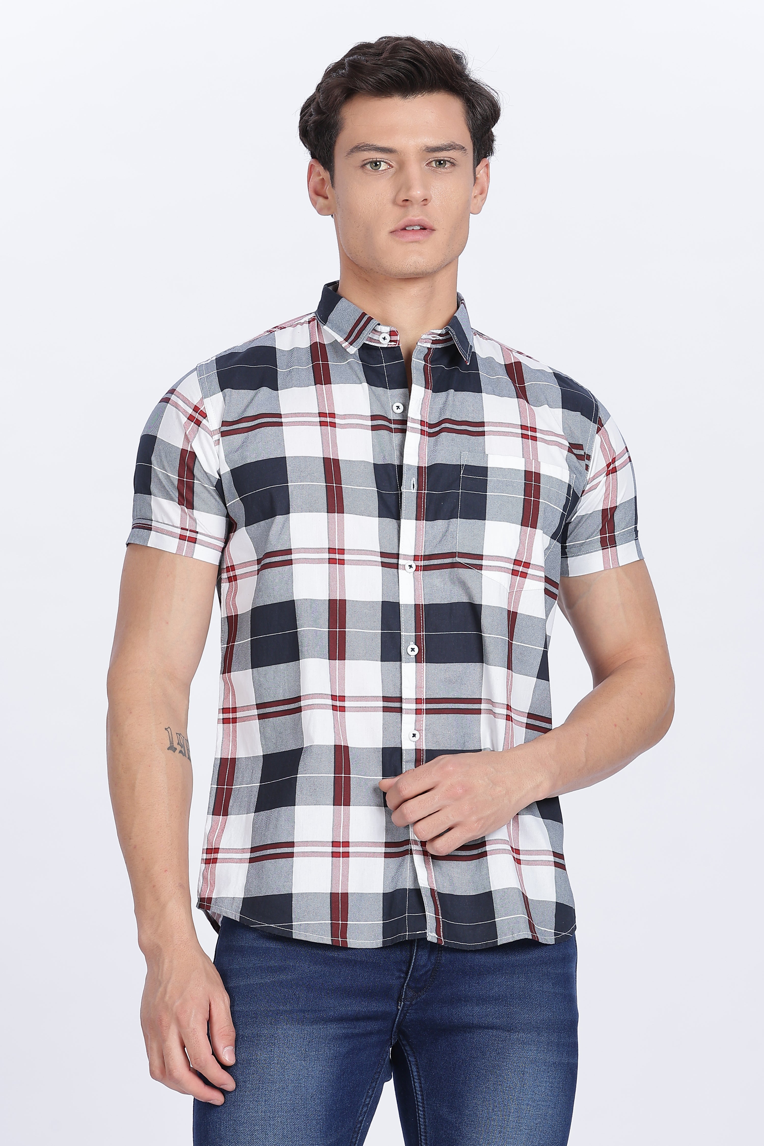 Color Hunt Men's Multi Cotton Half Sleeve Checks Shirt