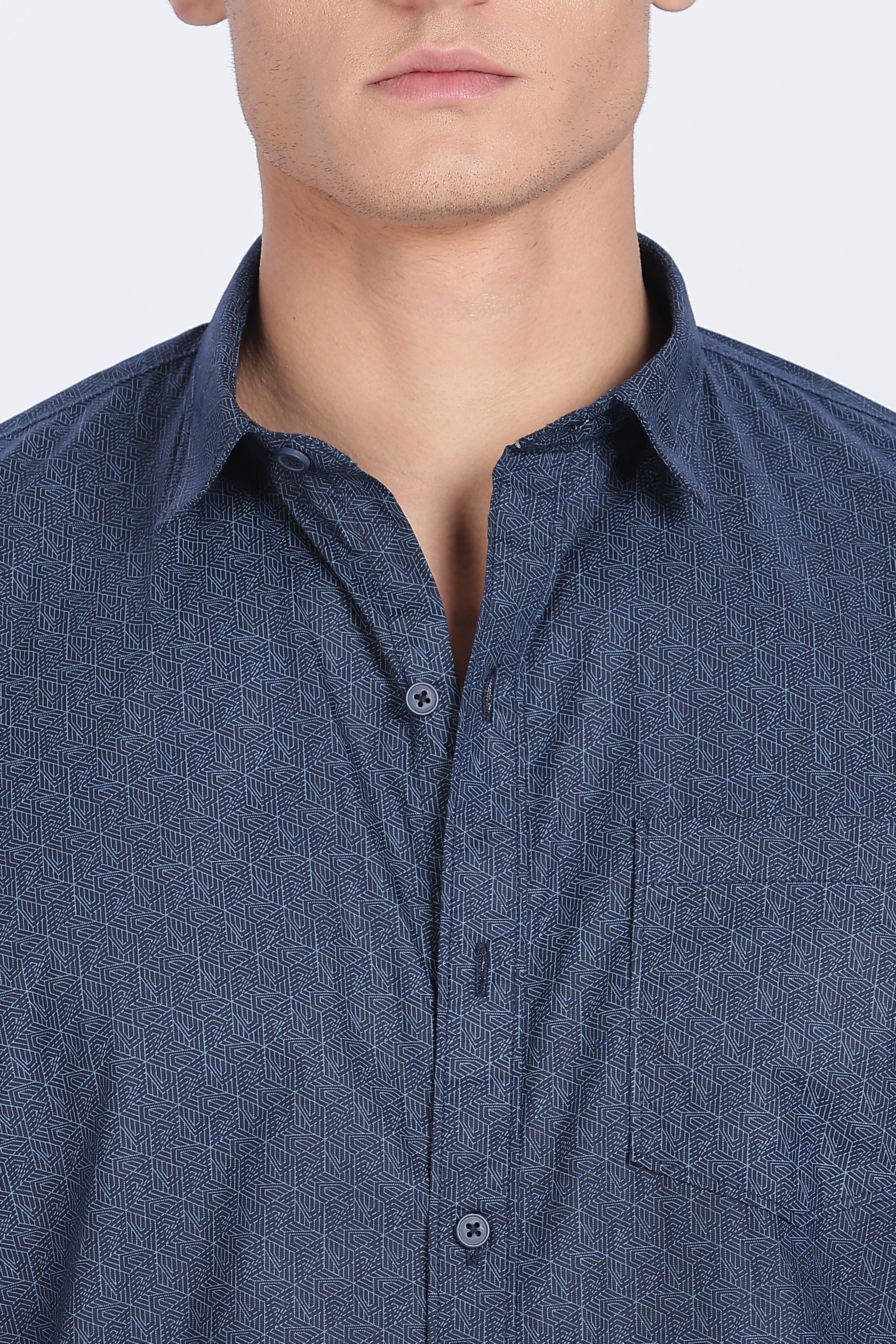 Color Hunt Men's Dark Blue Full Sleeve Printed Cotton Shirt