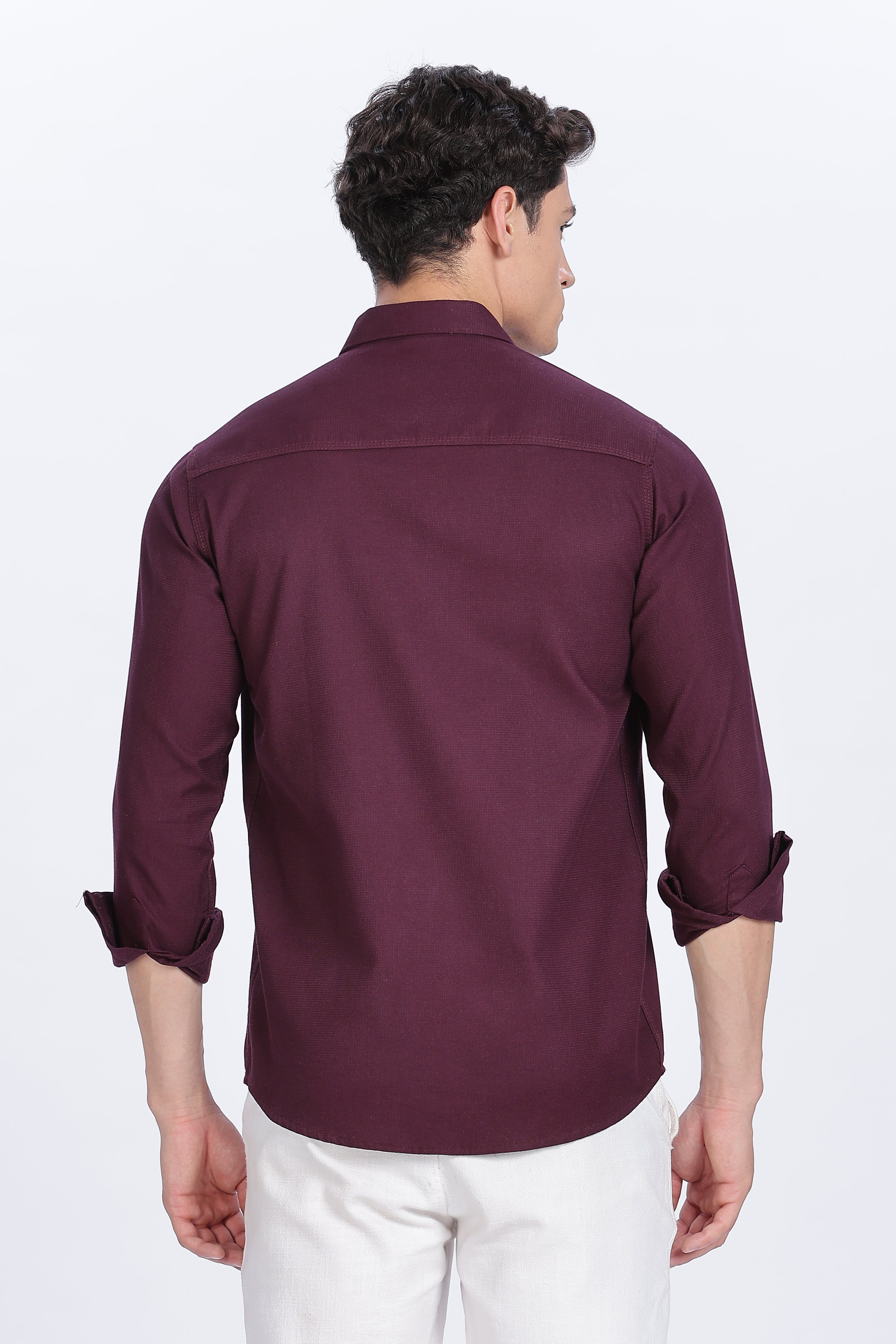 Color Hunt Men's Wine Full Sleeve Cotton Shirt - Regular Fit