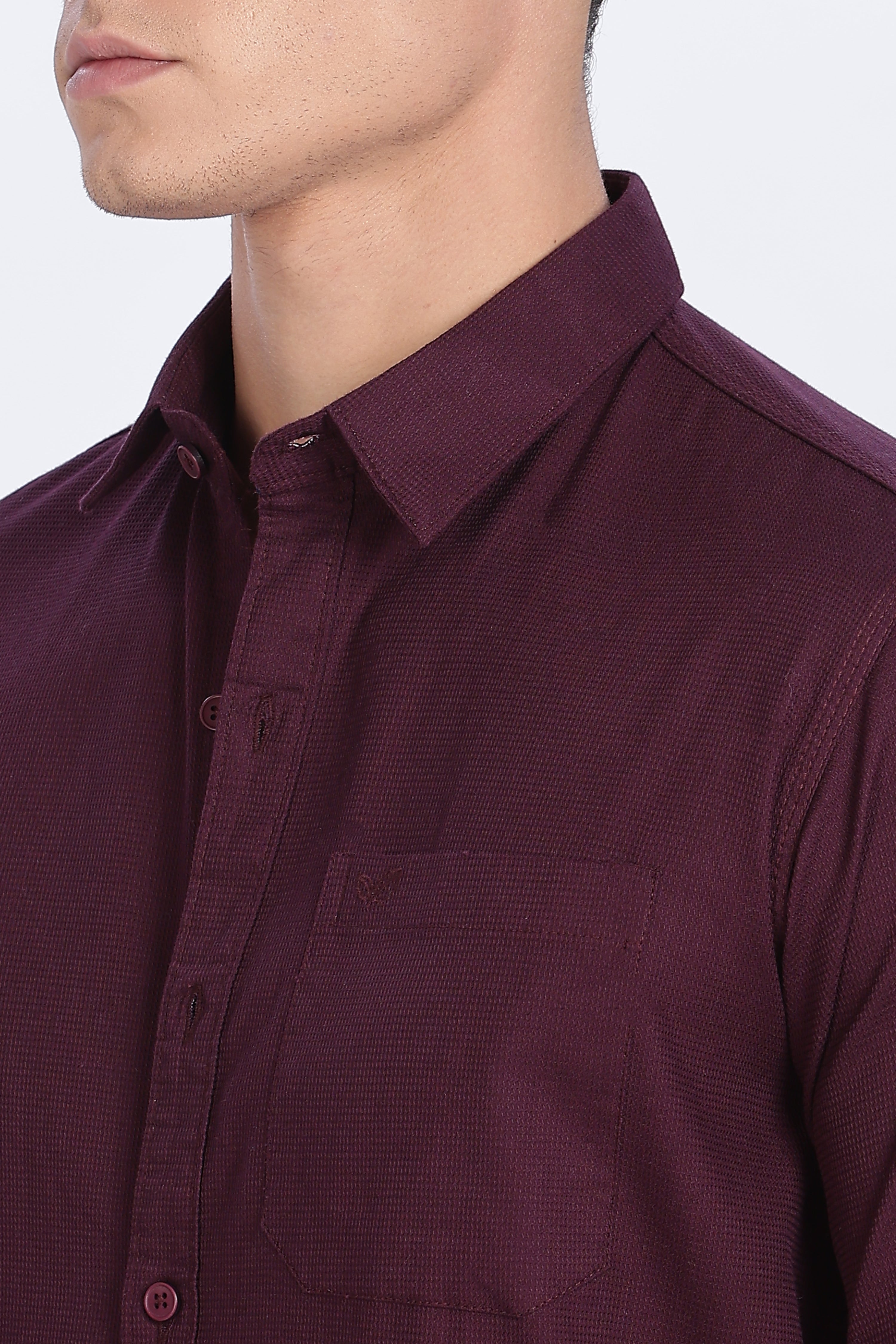 Color Hunt Men's Wine Full Sleeve Cotton Shirt - Regular Fit