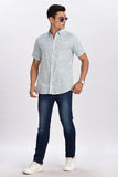 Color Hunt Men's Light Blue Half Sleeve Printed Rayon Shirt