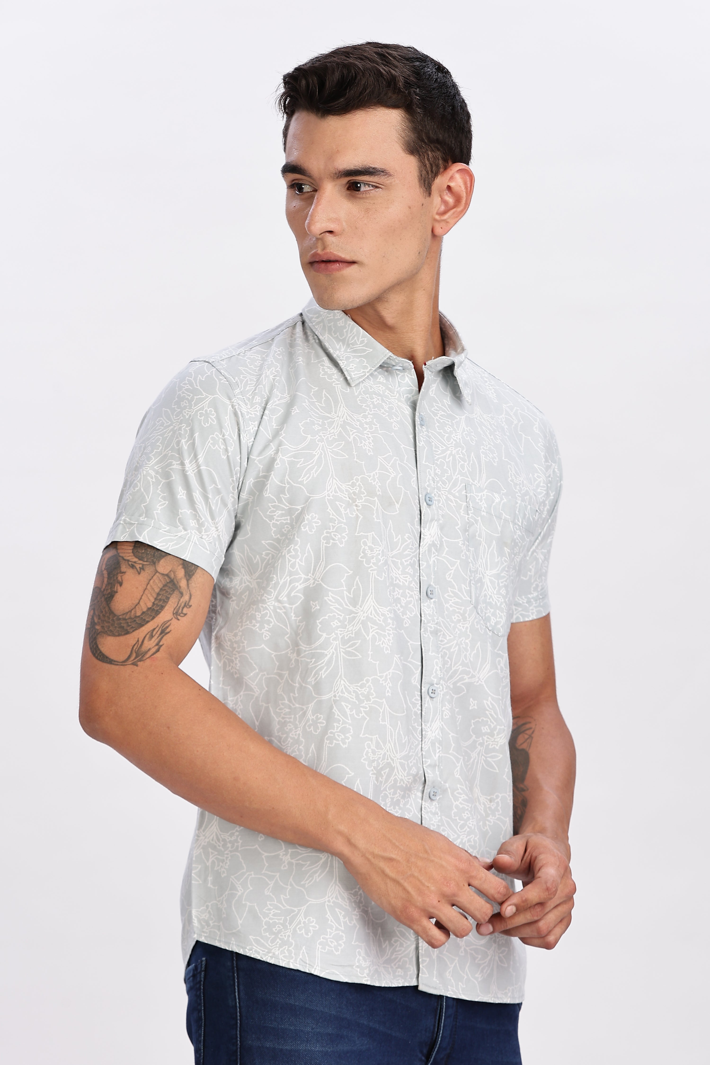 Color Hunt Men's Grey Half Sleeve Rayon Shirt - Regular Fit