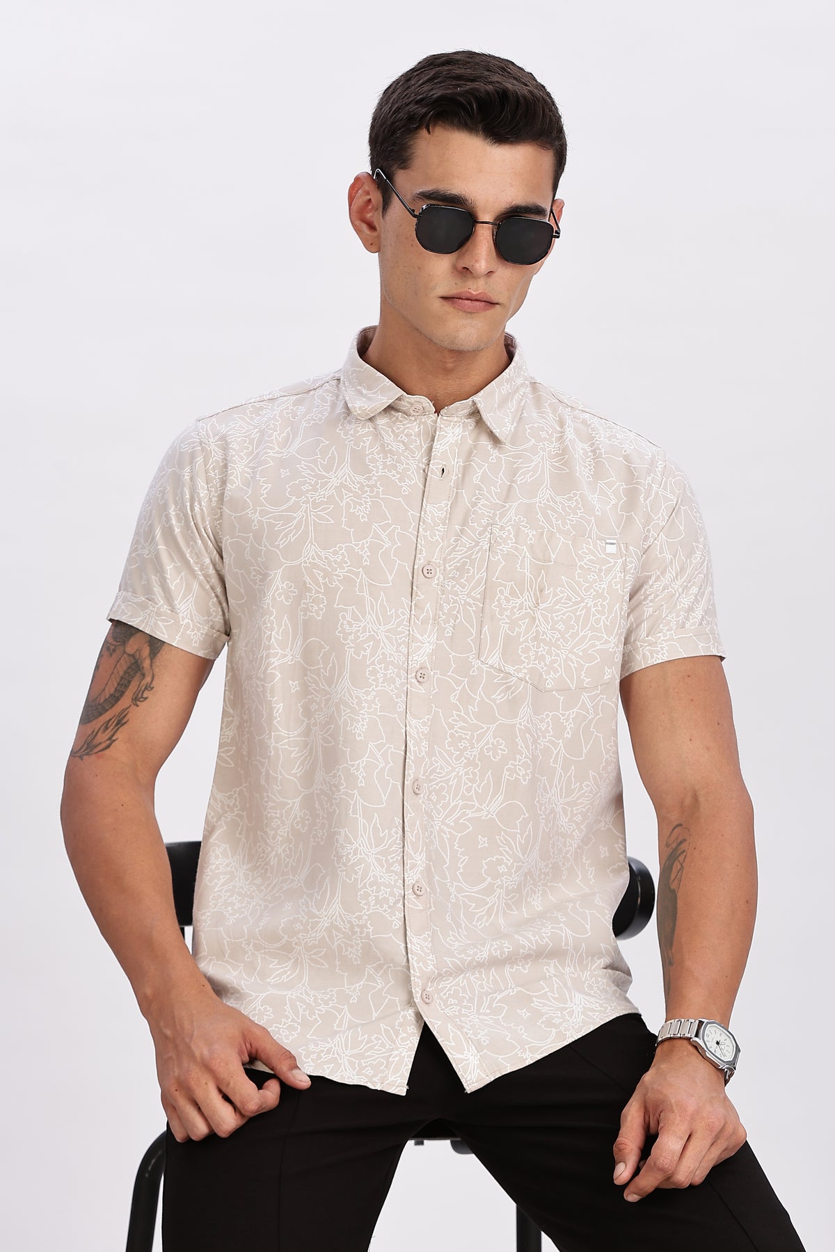 Color Hunt Men's Light Brown Half Sleeve Rayon Shirt