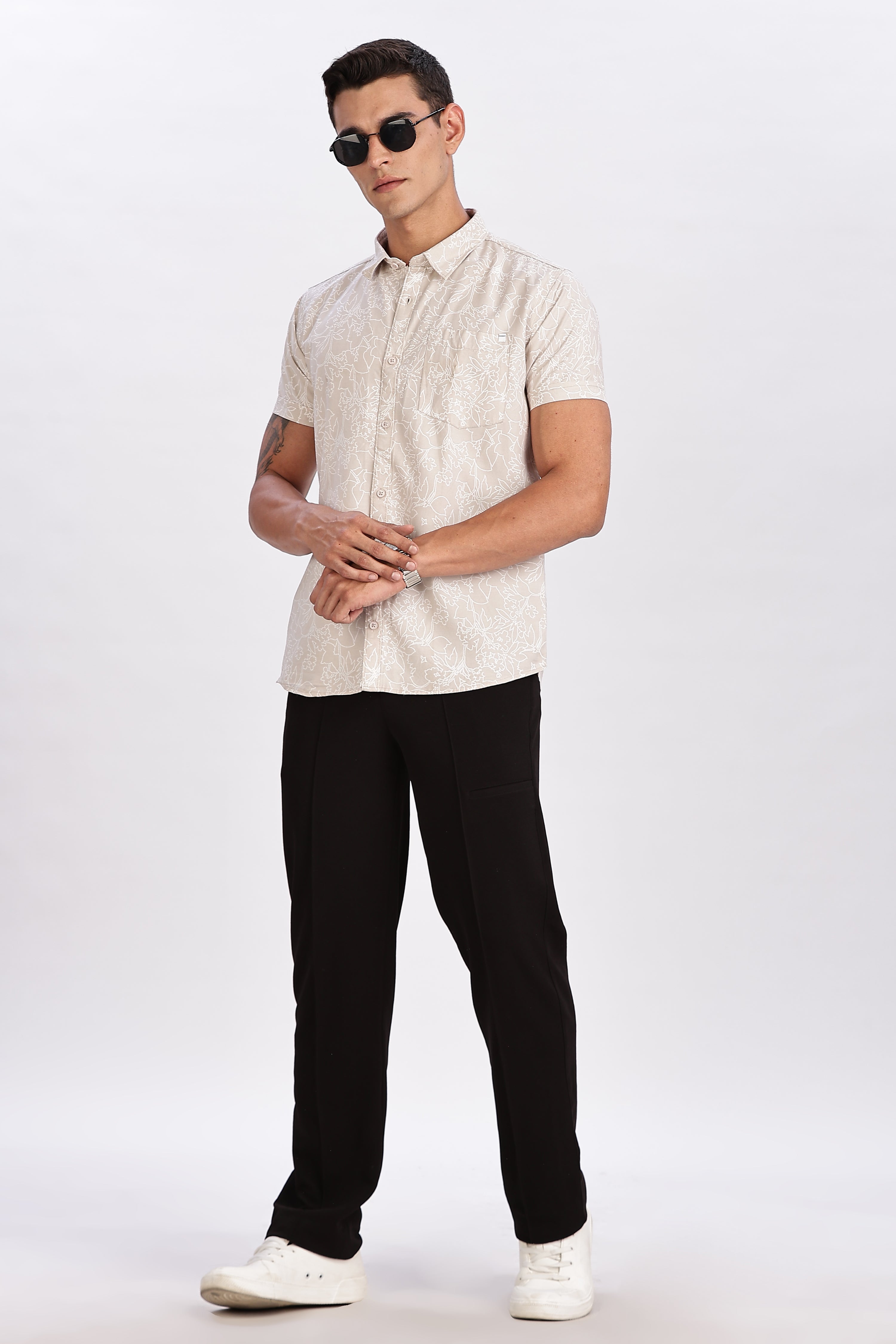 Color Hunt Men's Light Brown Half Sleeve Rayon Shirt