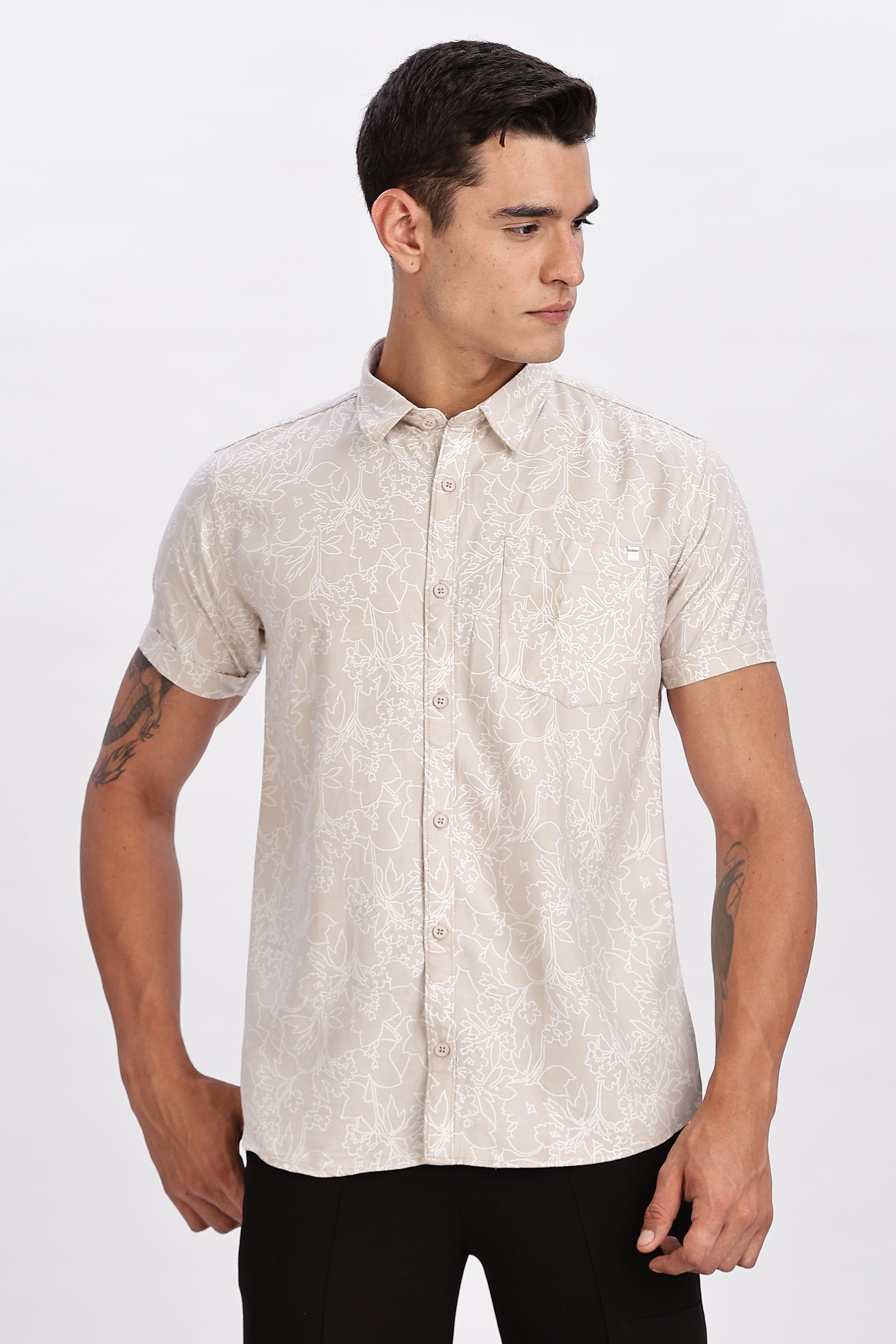 Color Hunt Men's Light Brown Half Sleeve Rayon Shirt