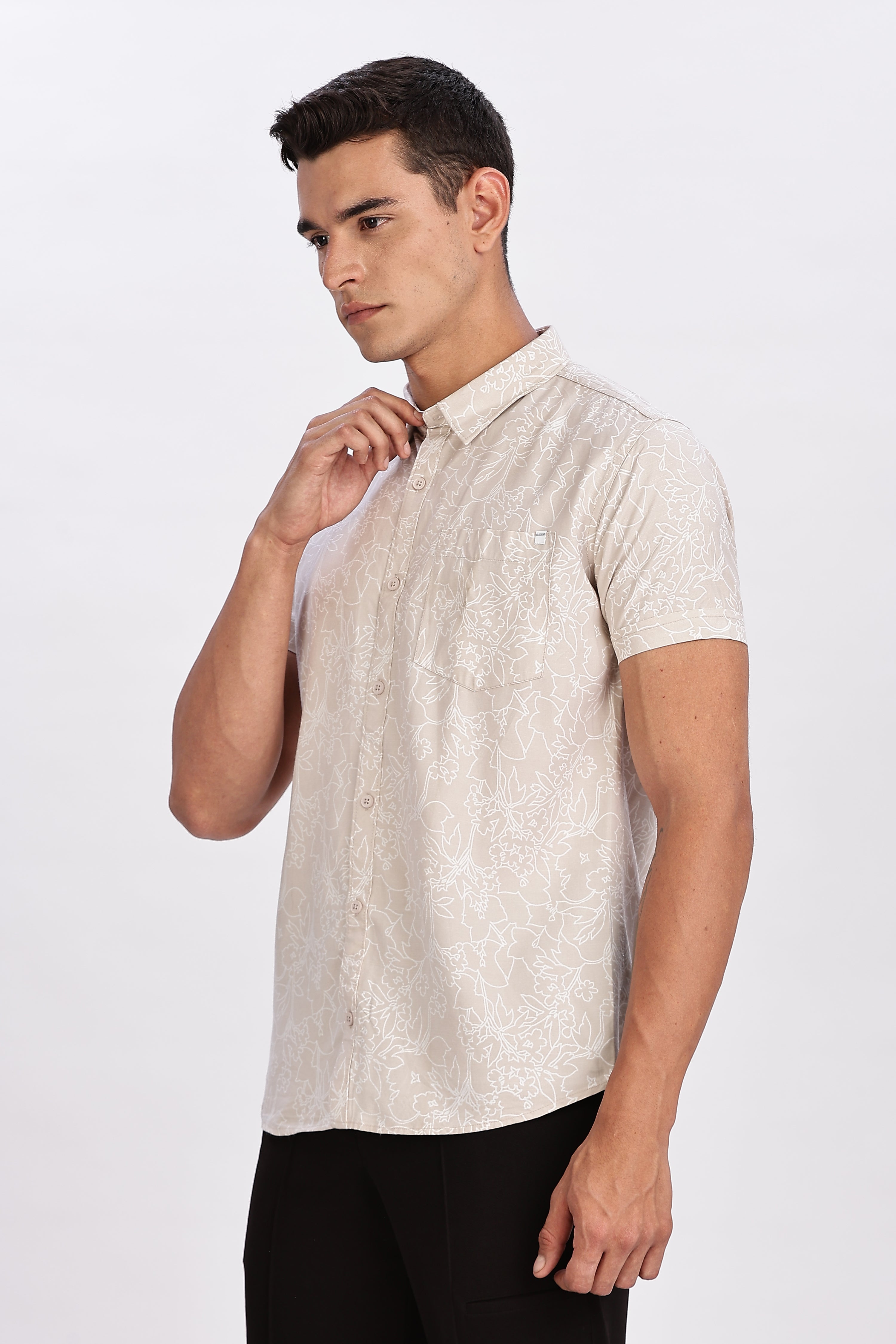 Color Hunt Men's Light Brown Half Sleeve Rayon Shirt