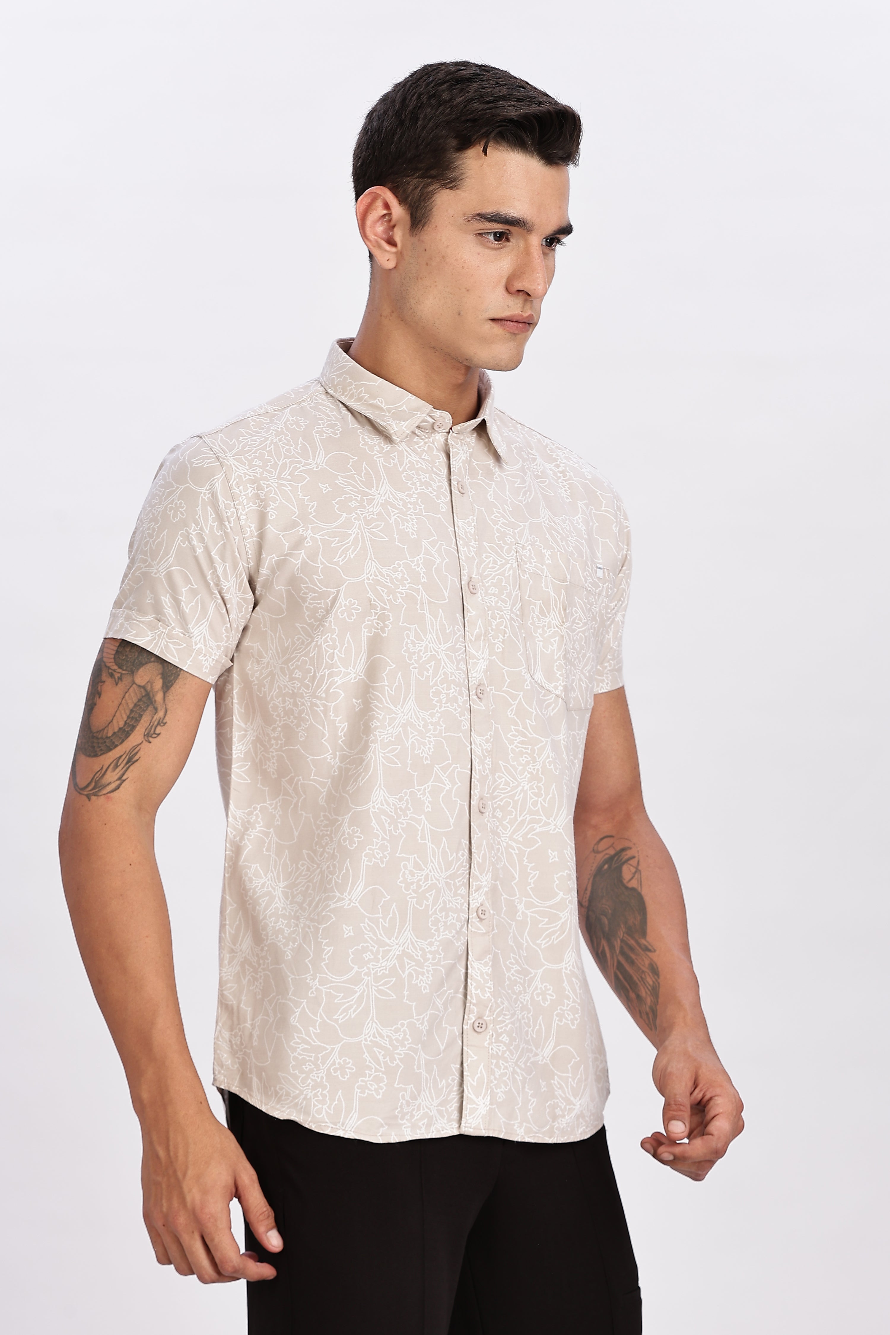 Color Hunt Men's Light Brown Half Sleeve Rayon Shirt