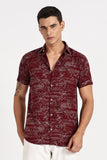 Color Hunt Men's Maroon Half Sleeve Poly Cotton Printed Shirt