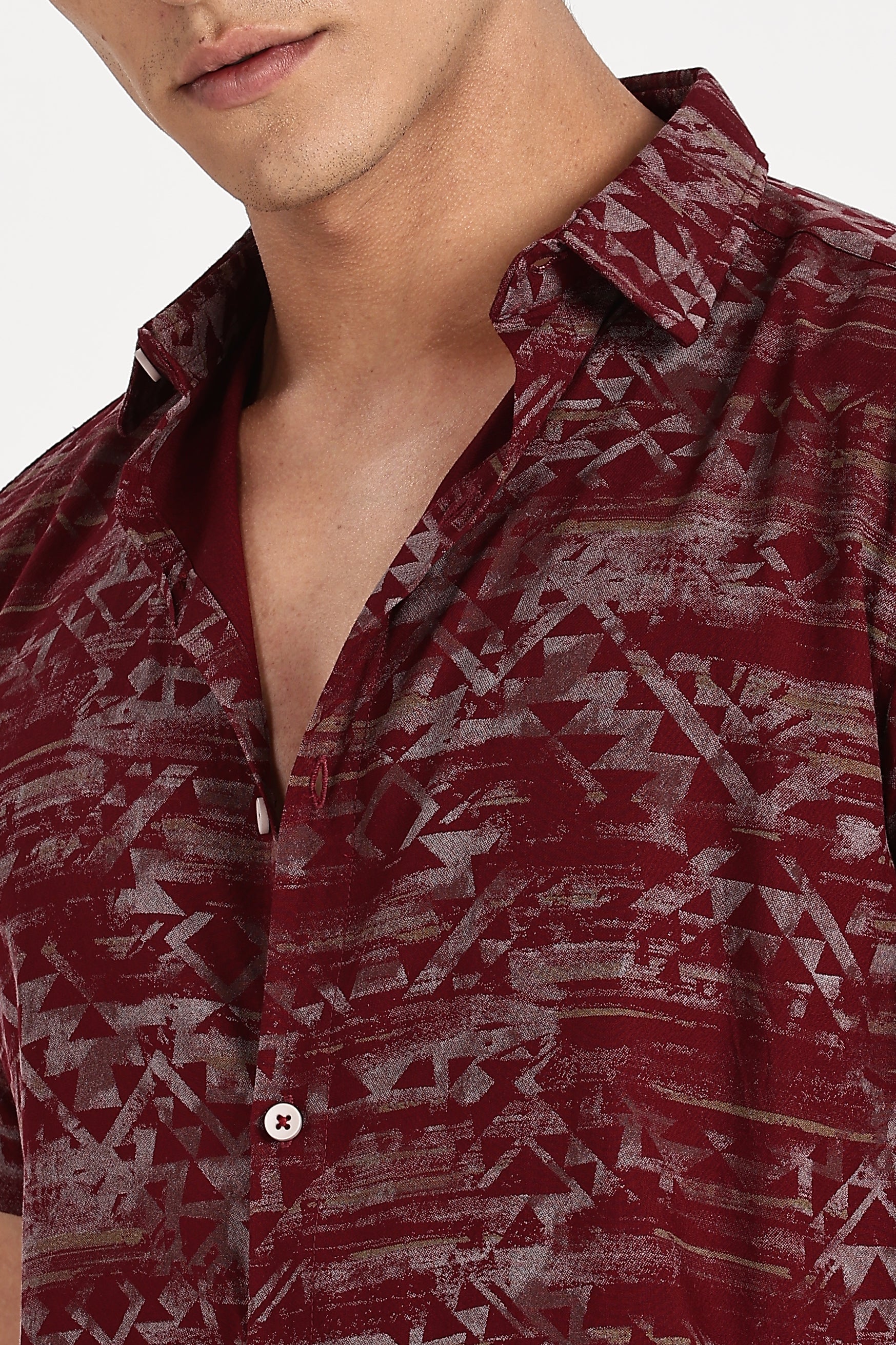 Color Hunt Men's Maroon Half Sleeve Poly Cotton Printed Shirt