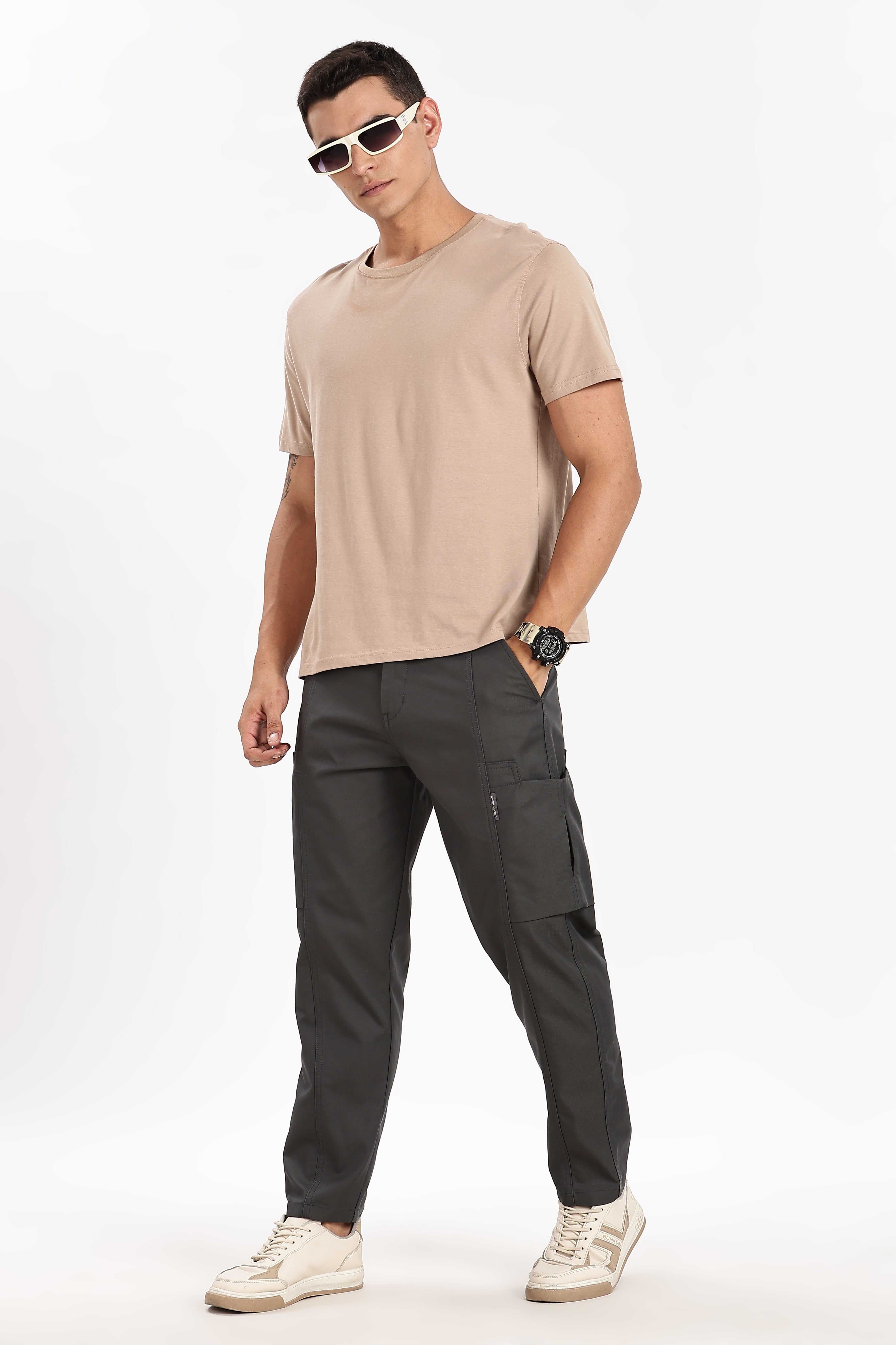 Color Hunt Men's Dark Grey Multi-Pocket Regular Fit Trousers