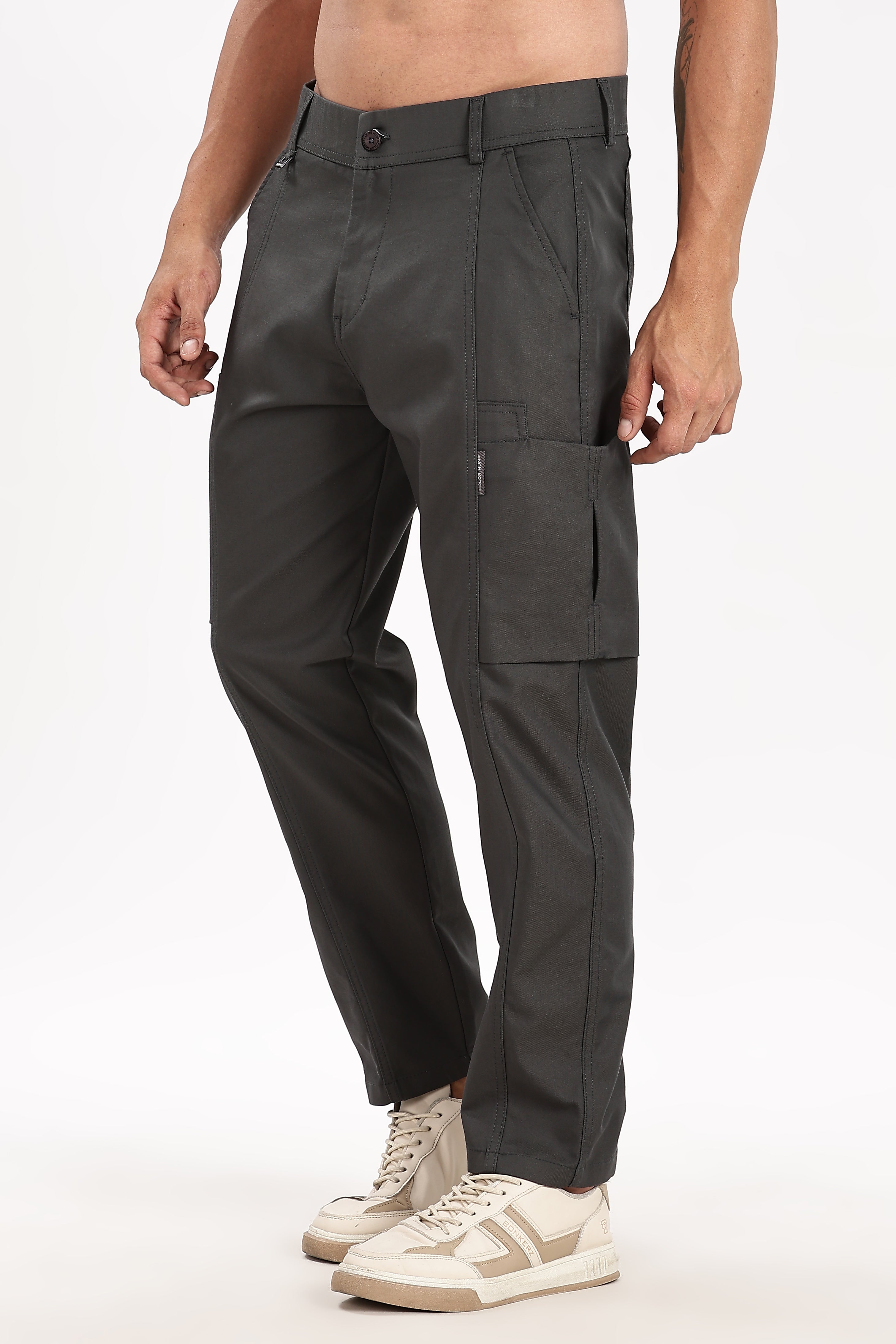 Color Hunt Men's Dark Grey Multi-Pocket Regular Fit Trousers