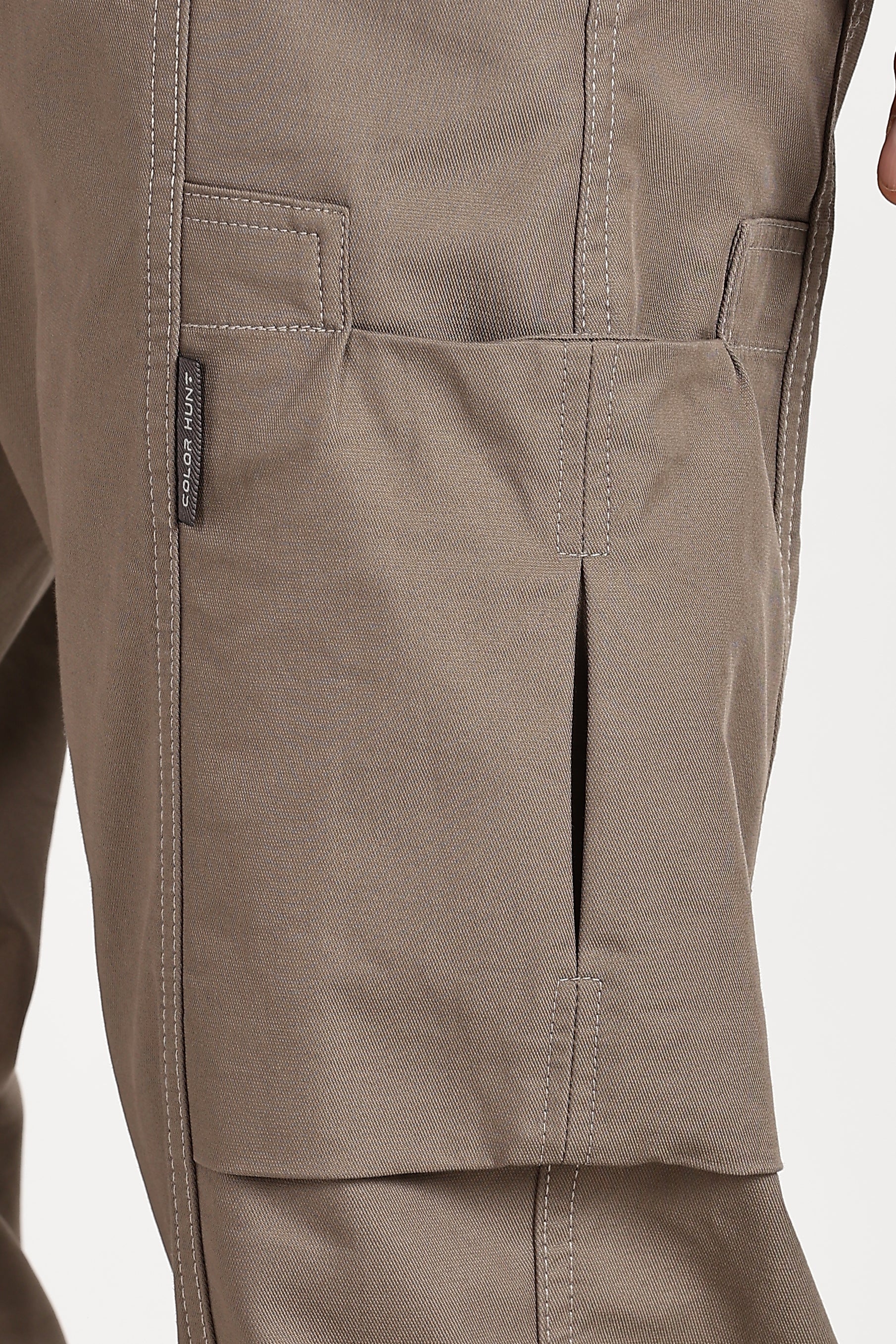 Color Hunt Men's Earth Brown Multi-Pocket Full Length Trouser
