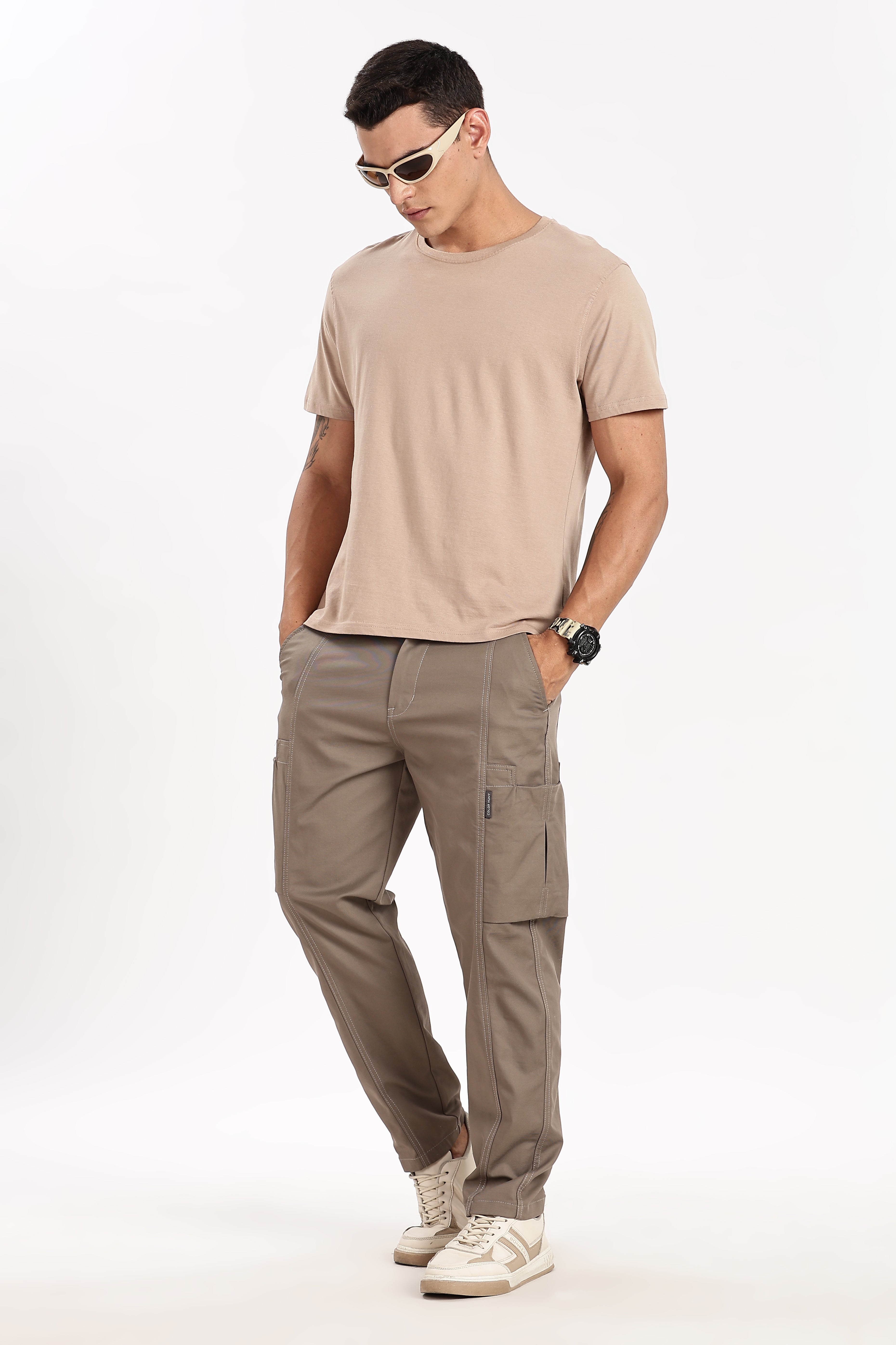 Color Hunt Men's Earth Brown Multi-Pocket Full Length Trouser