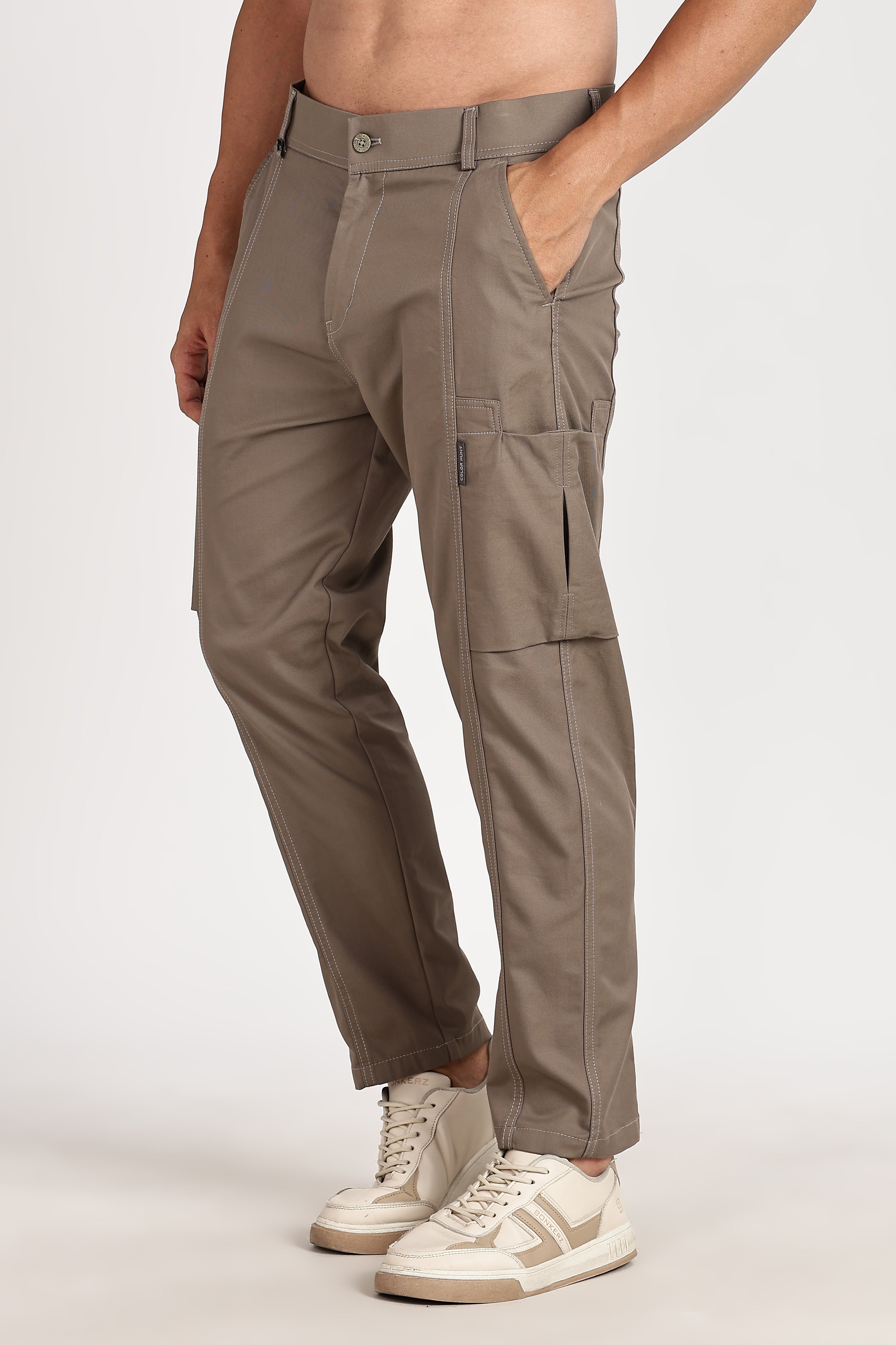 Color Hunt Men's Earth Brown Multi-Pocket Full Length Trouser
