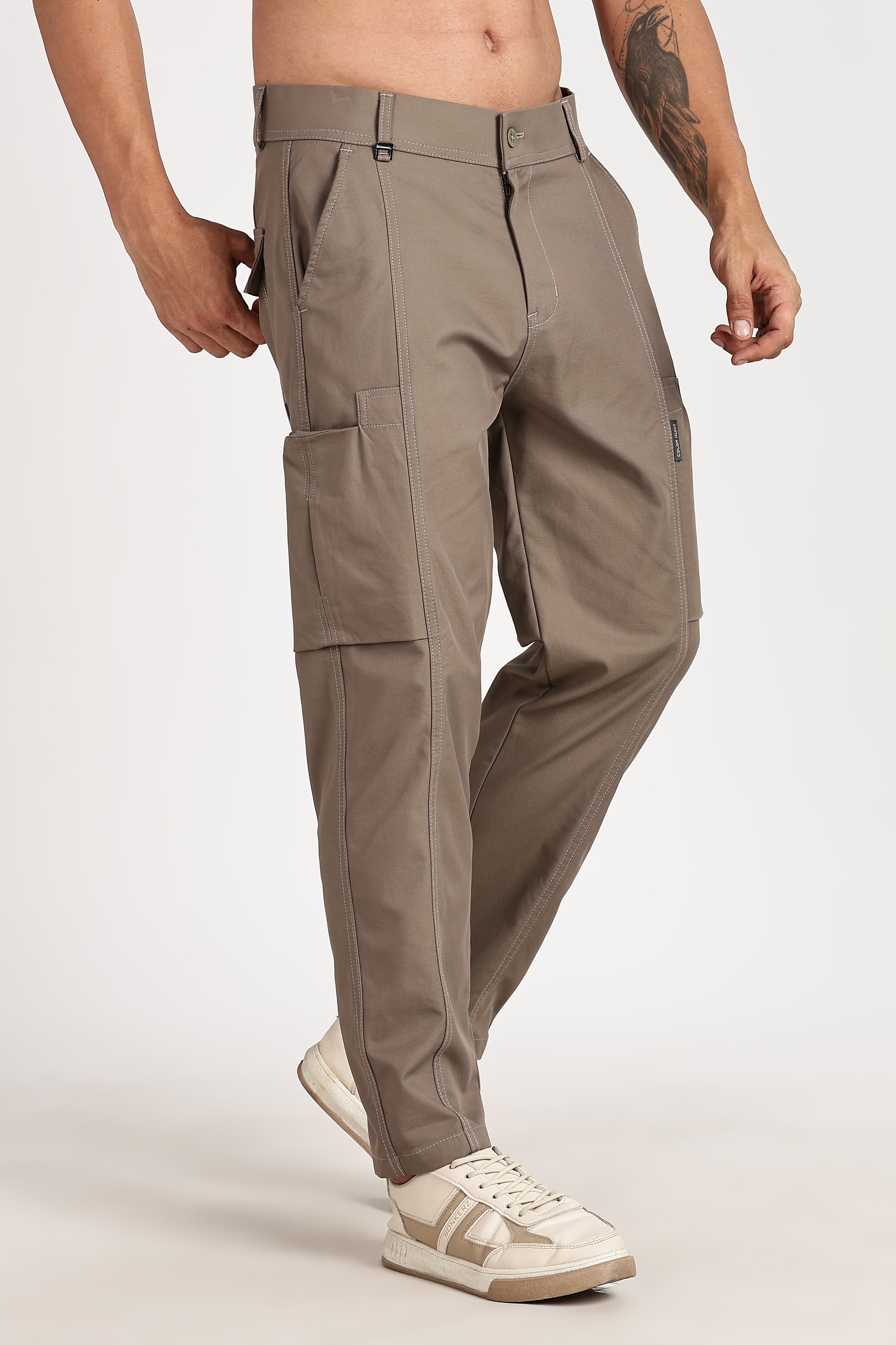 Color Hunt Men's Earth Brown Multi-Pocket Full Length Trouser