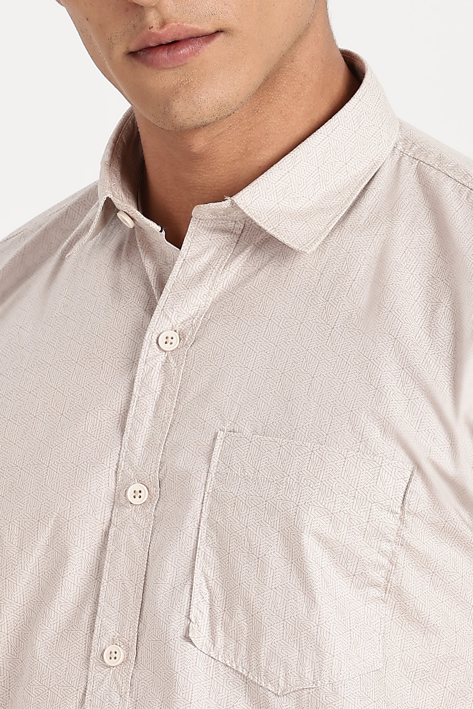 Color Hunt Men's Cream Printed Full Sleeve Cotton Shirt